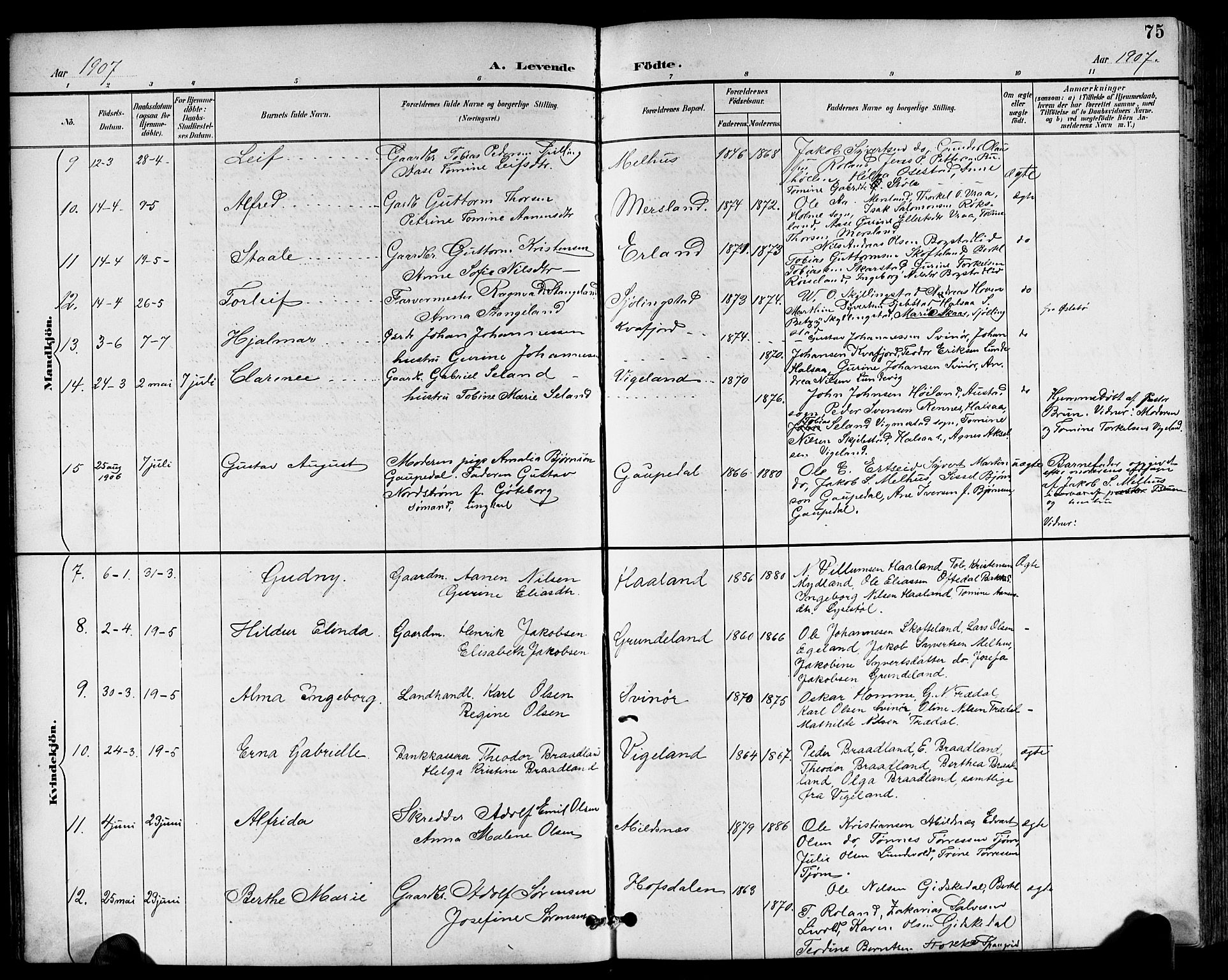 Sør-Audnedal sokneprestkontor, AV/SAK-1111-0039/F/Fb/Fbb/L0006: Parish register (copy) no. B 6, 1893-1915, p. 75