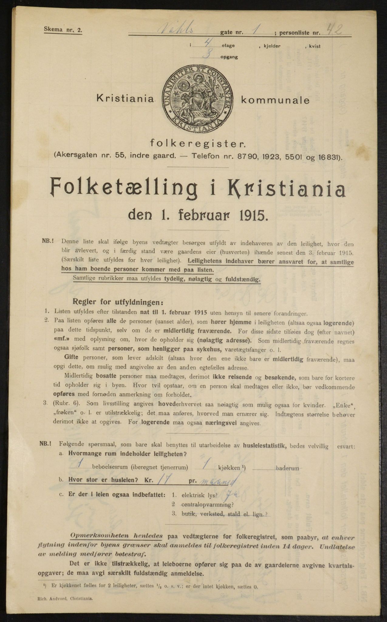 OBA, Municipal Census 1915 for Kristiania, 1915, p. 122013