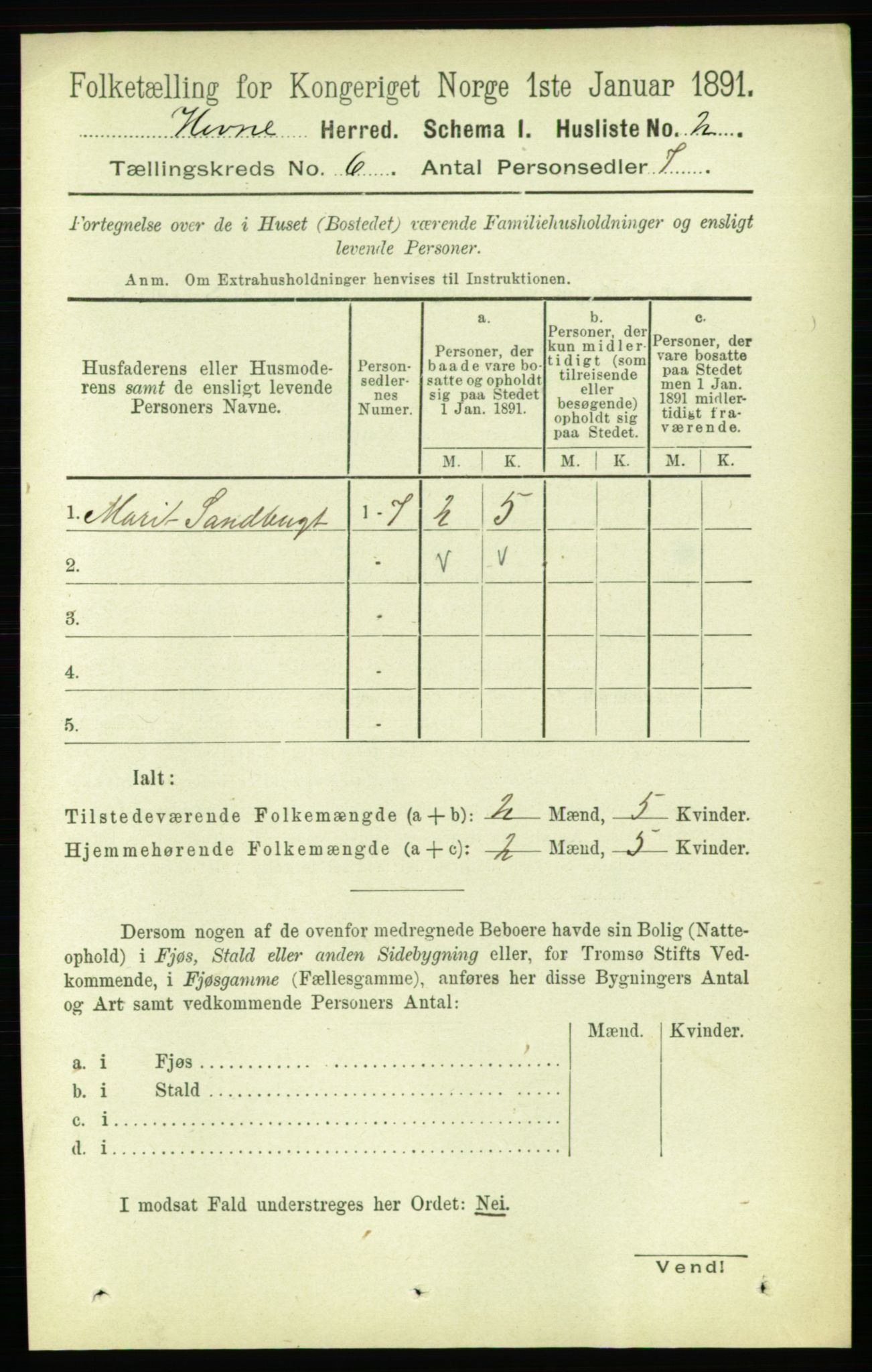 RA, 1891 census for 1612 Hemne, 1891, p. 3316