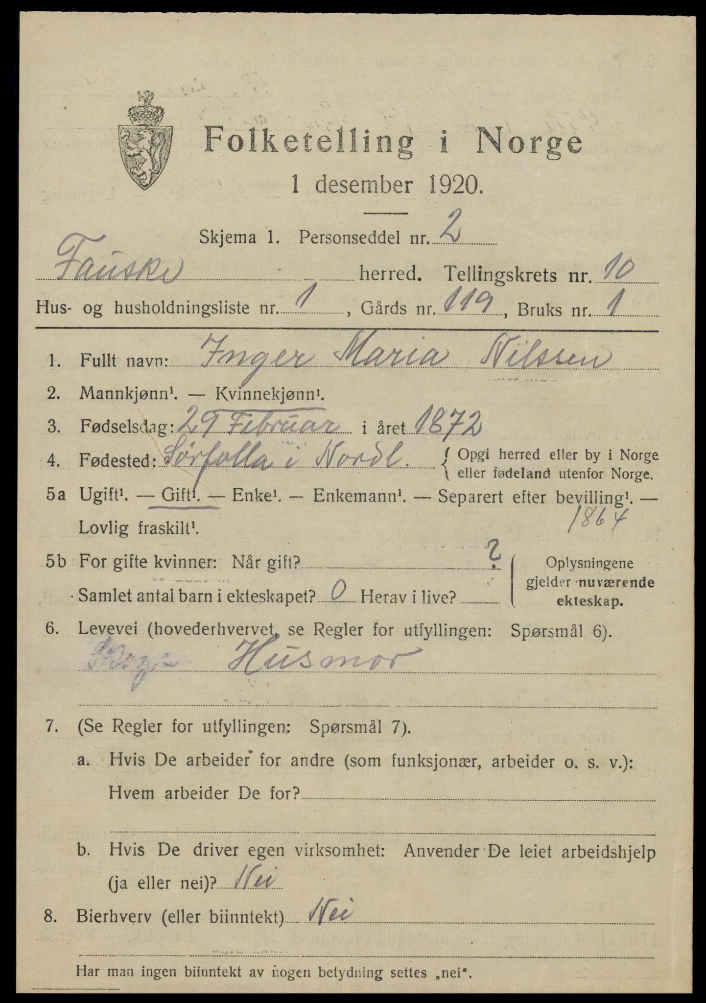 SAT, 1920 census for Fauske, 1920, p. 7594