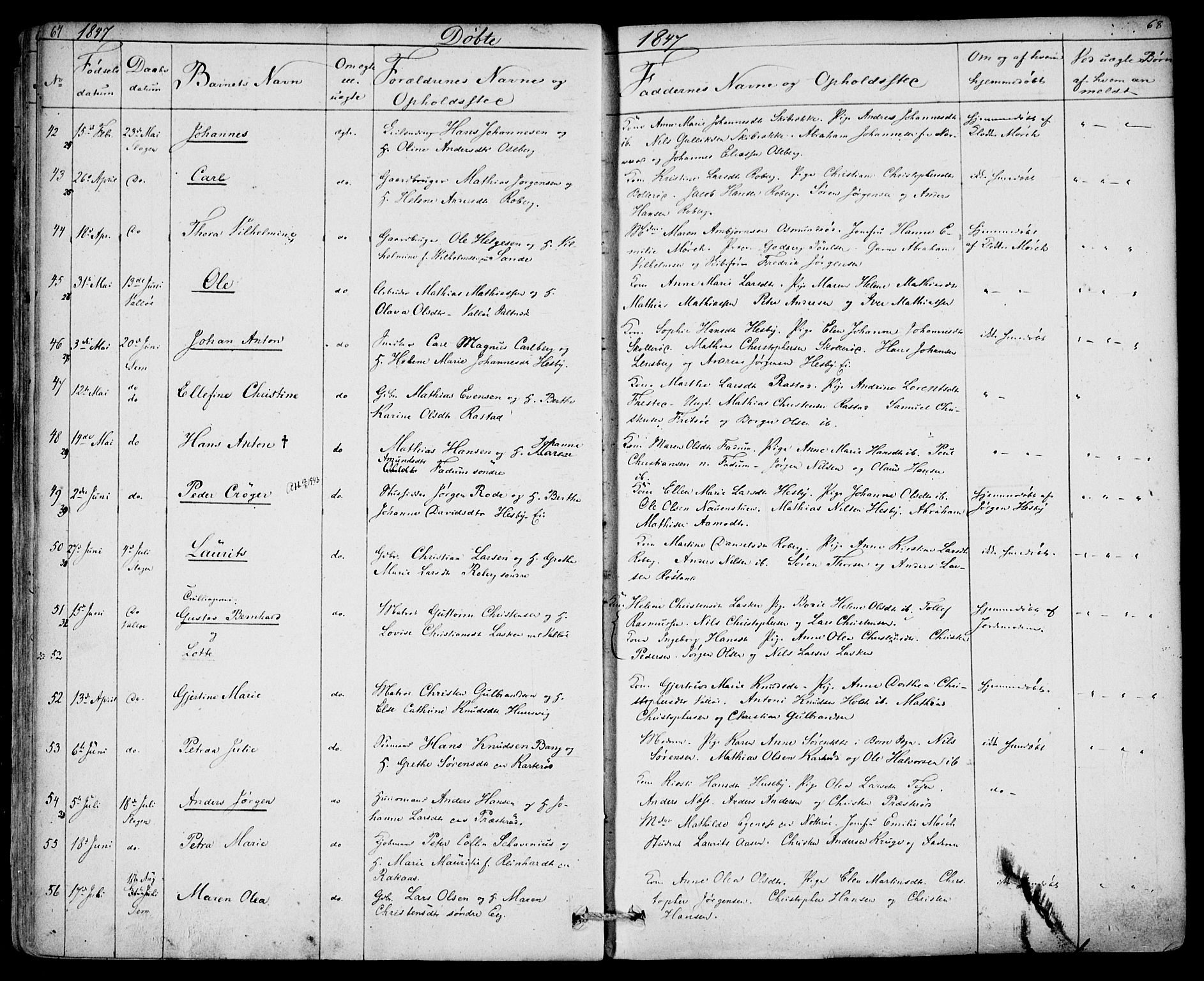 Sem kirkebøker, AV/SAKO-A-5/F/Fa/L0006: Parish register (official) no. I 6, 1843-1855, p. 67-68