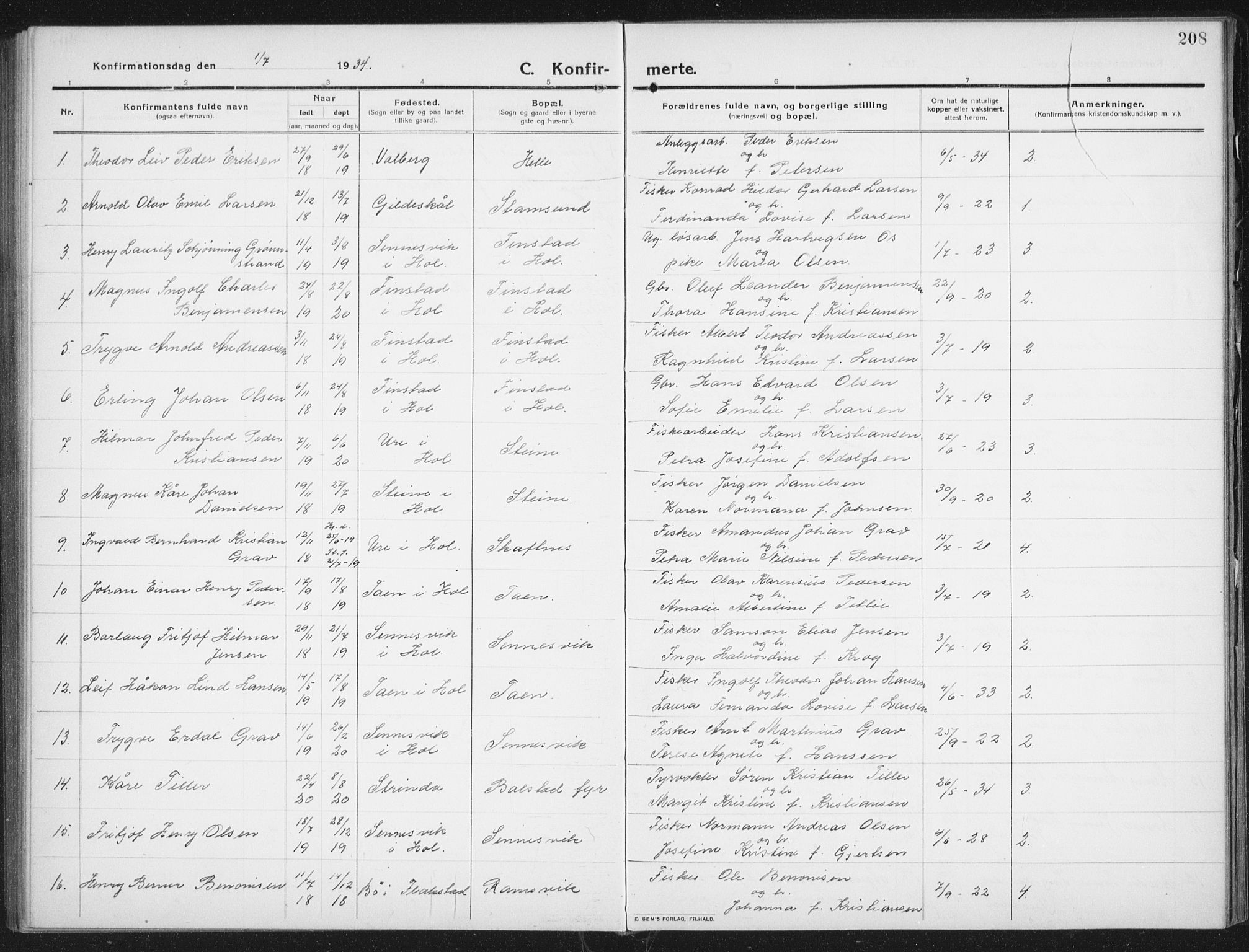 Ministerialprotokoller, klokkerbøker og fødselsregistre - Nordland, SAT/A-1459/882/L1183: Parish register (copy) no. 882C01, 1911-1938, p. 208
