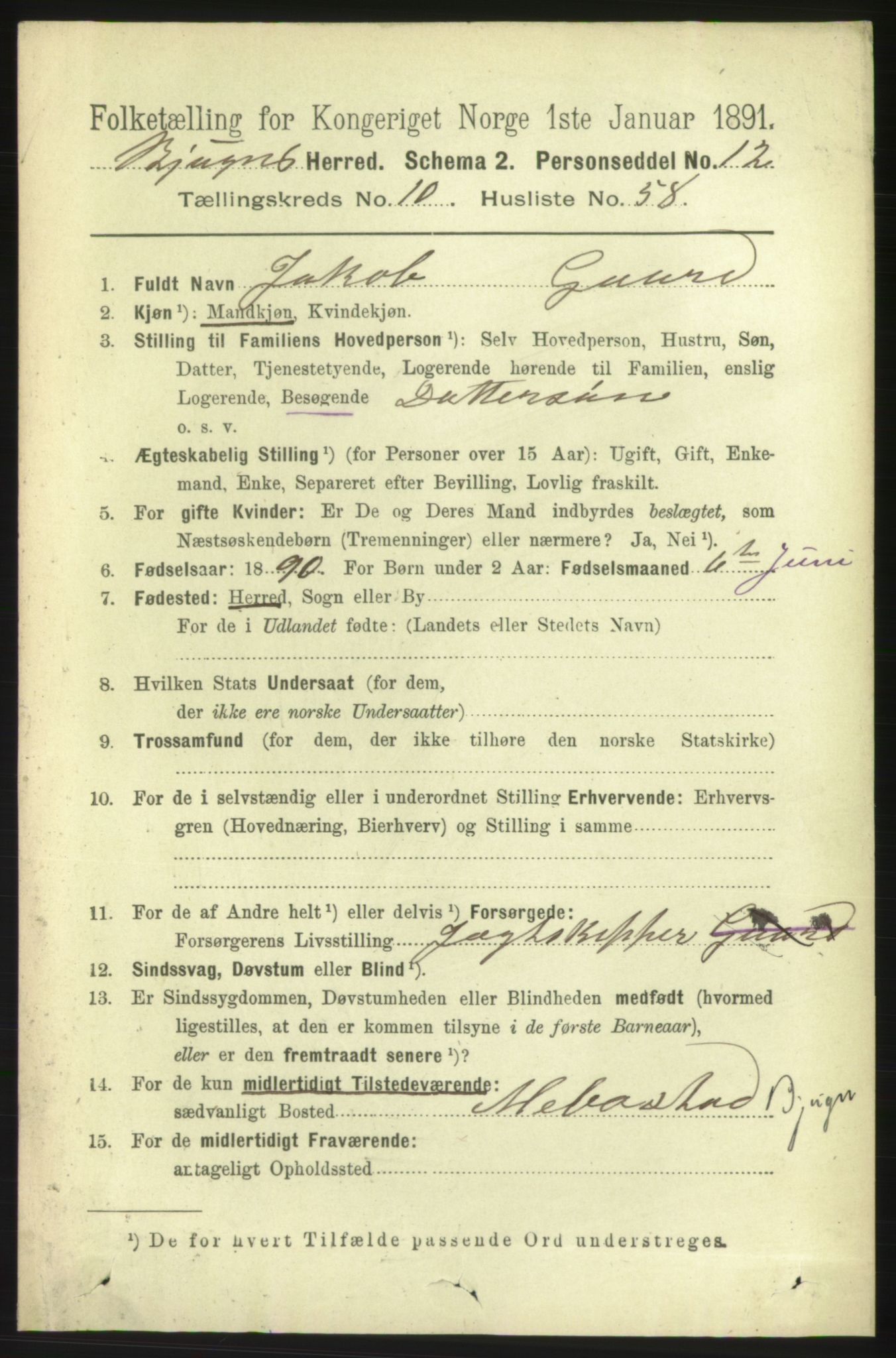 RA, 1891 census for 1627 Bjugn, 1891, p. 3052