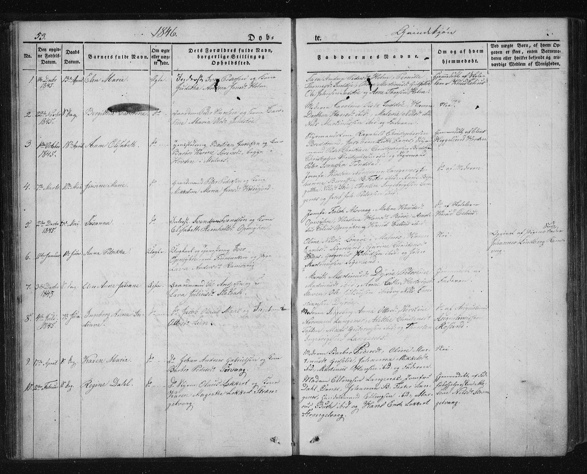 Ministerialprotokoller, klokkerbøker og fødselsregistre - Nordland, AV/SAT-A-1459/893/L1332: Parish register (official) no. 893A05, 1841-1858, p. 53