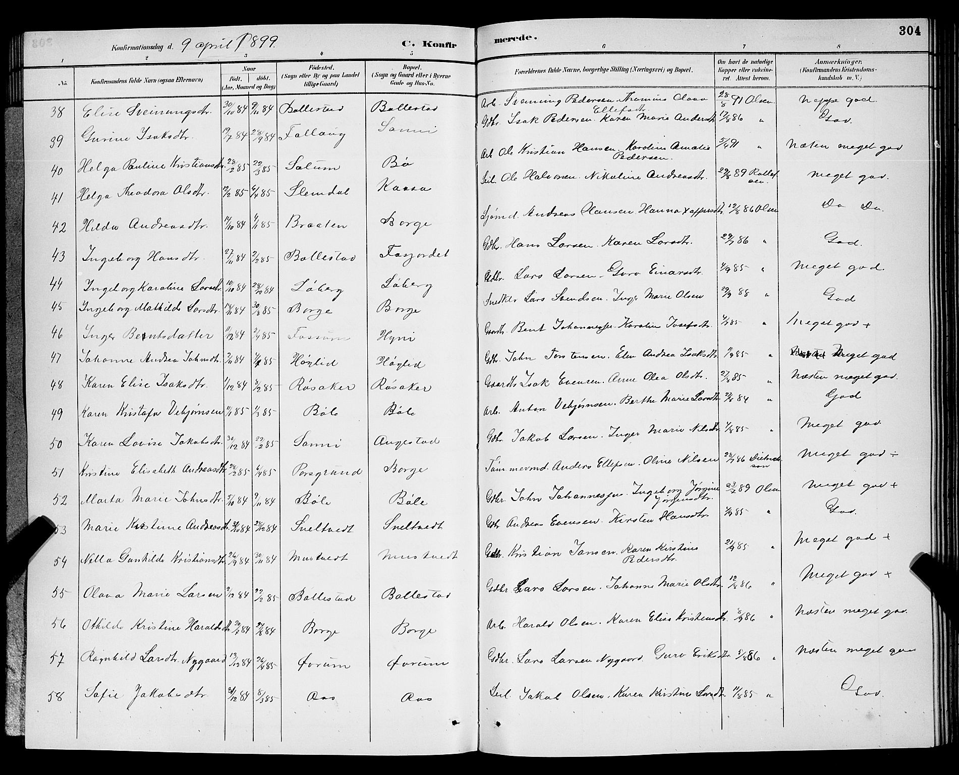 Gjerpen kirkebøker, AV/SAKO-A-265/G/Ga/L0002: Parish register (copy) no. I 2, 1883-1900, p. 304