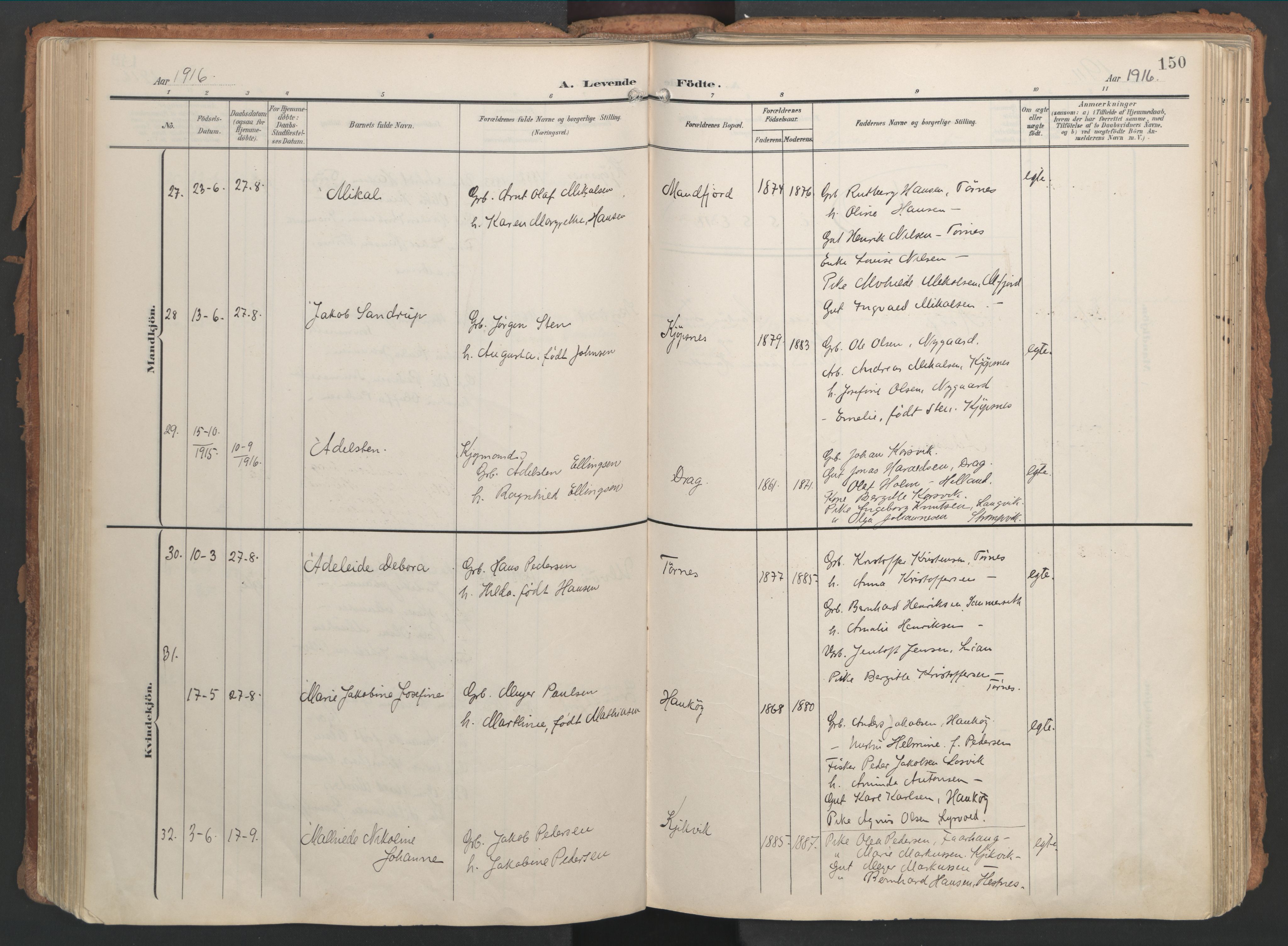 Ministerialprotokoller, klokkerbøker og fødselsregistre - Nordland, AV/SAT-A-1459/861/L0871: Parish register (official) no. 861A06, 1903-1916, p. 150