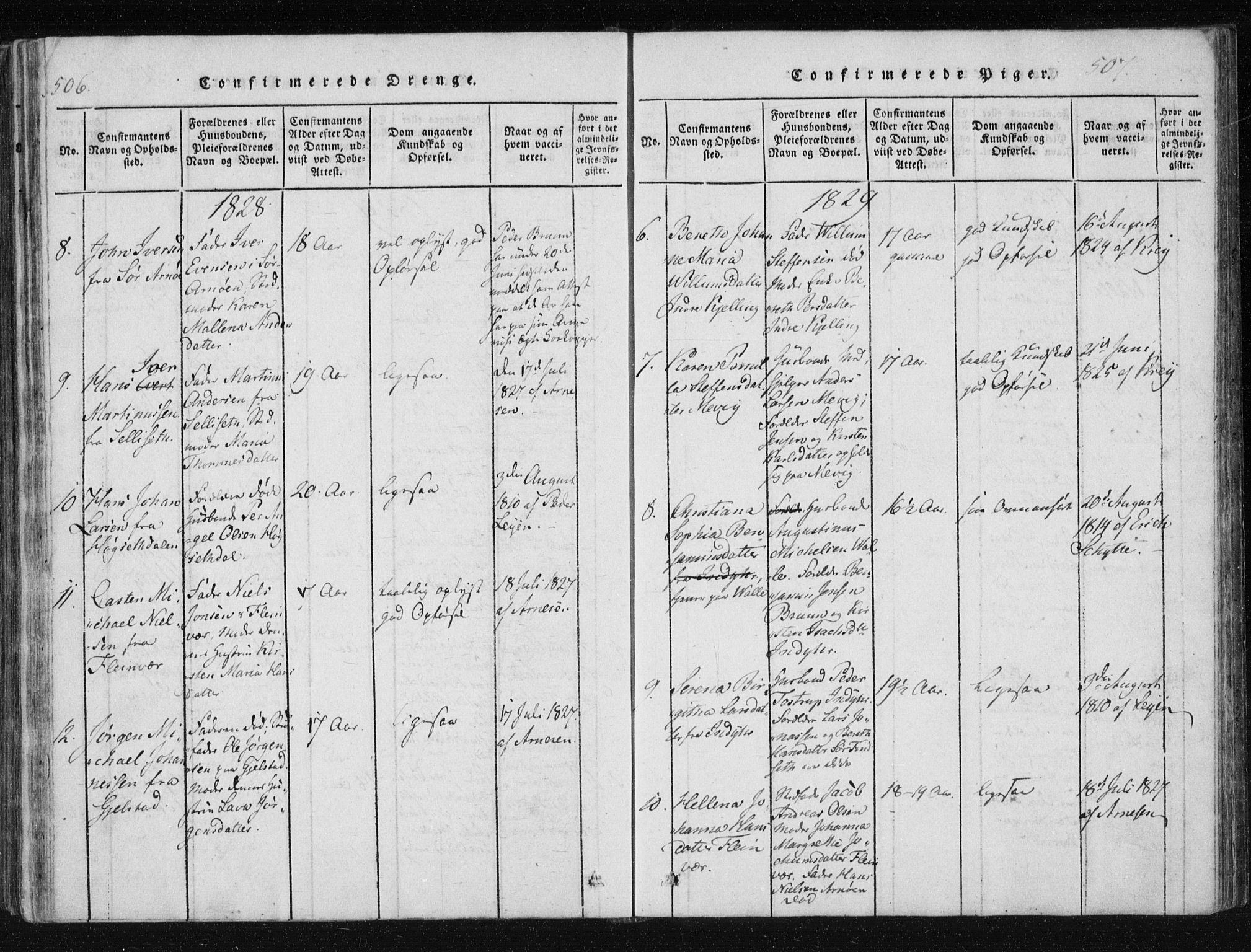 Ministerialprotokoller, klokkerbøker og fødselsregistre - Nordland, SAT/A-1459/805/L0096: Parish register (official) no. 805A03, 1820-1837, p. 506-507