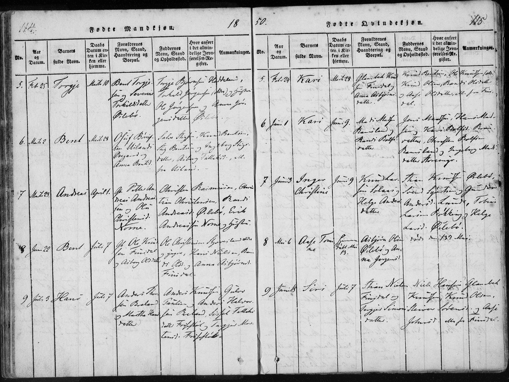 Holum sokneprestkontor, AV/SAK-1111-0022/F/Fa/Fac/L0002: Parish register (official) no. A 2, 1821-1859, p. 114-115