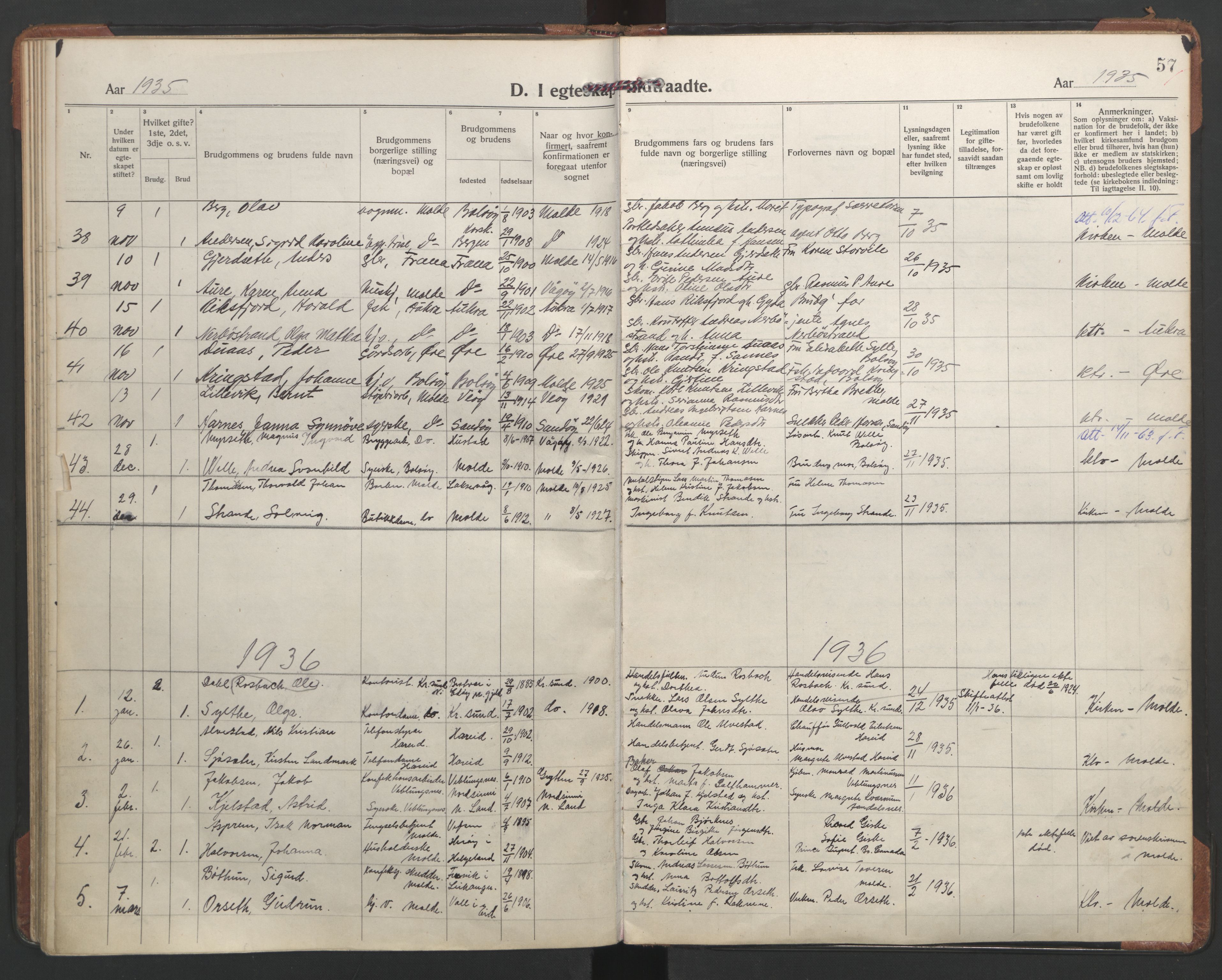 Ministerialprotokoller, klokkerbøker og fødselsregistre - Møre og Romsdal, AV/SAT-A-1454/558/L0698: Parish register (official) no. 558A12, 1922-1937, p. 57