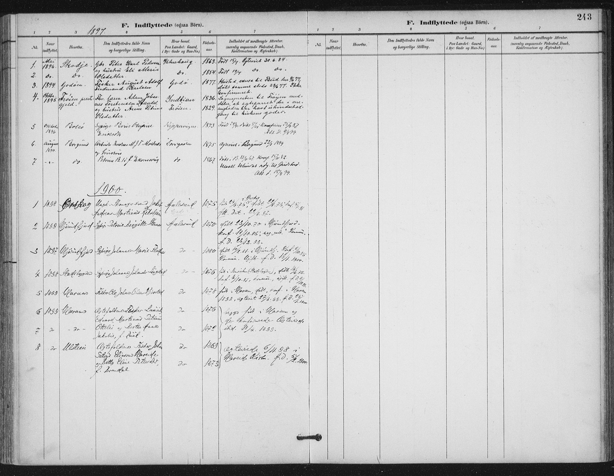 Ministerialprotokoller, klokkerbøker og fødselsregistre - Møre og Romsdal, SAT/A-1454/529/L0457: Parish register (official) no. 529A07, 1894-1903, p. 243