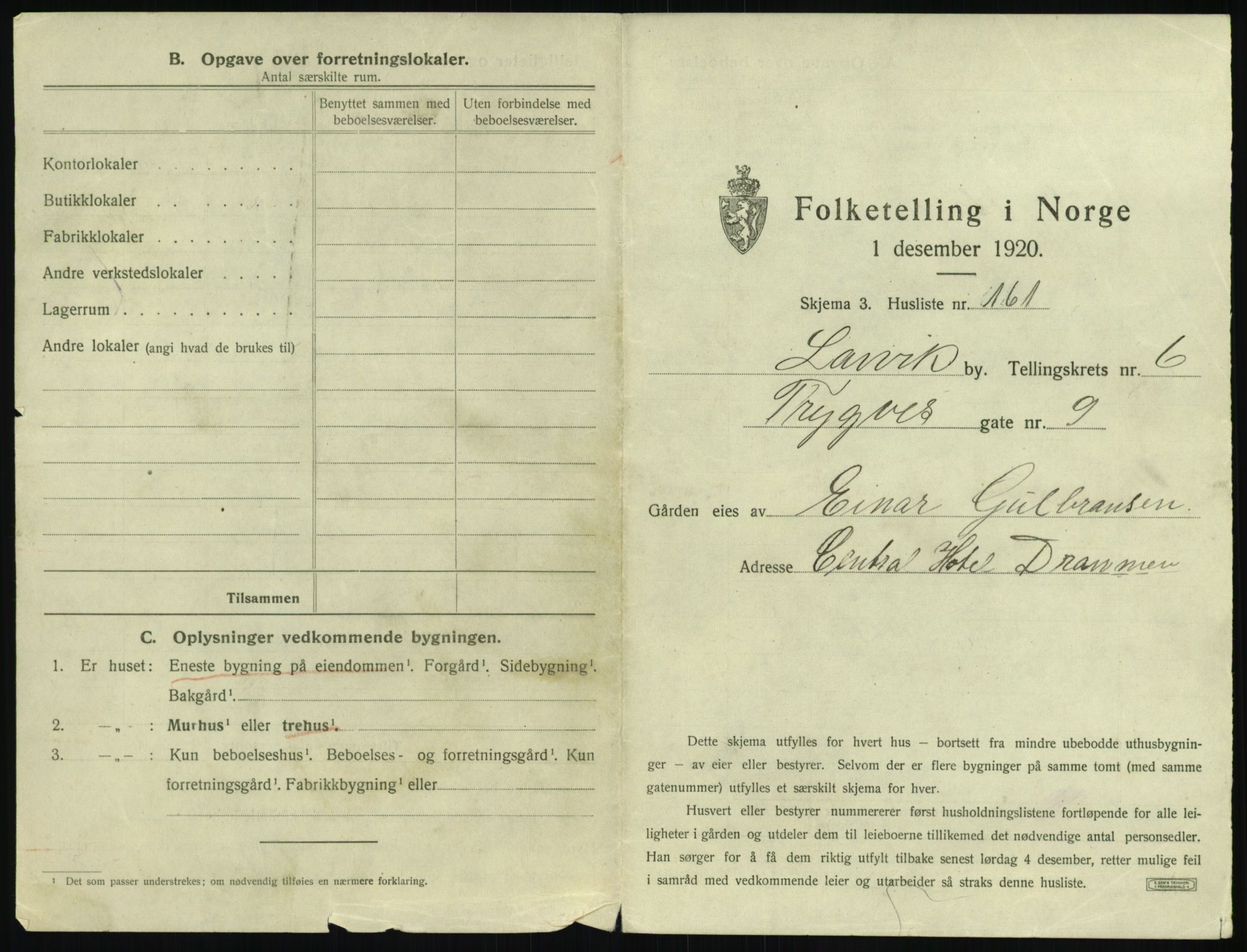 SAKO, 1920 census for Larvik, 1920, p. 1610