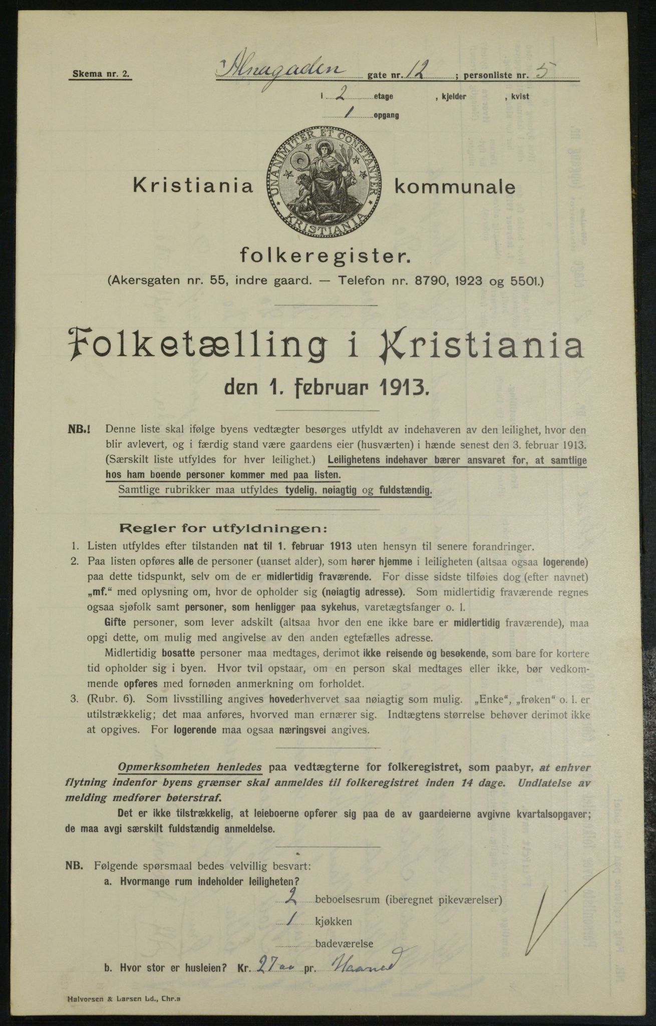 OBA, Municipal Census 1913 for Kristiania, 1913, p. 1245