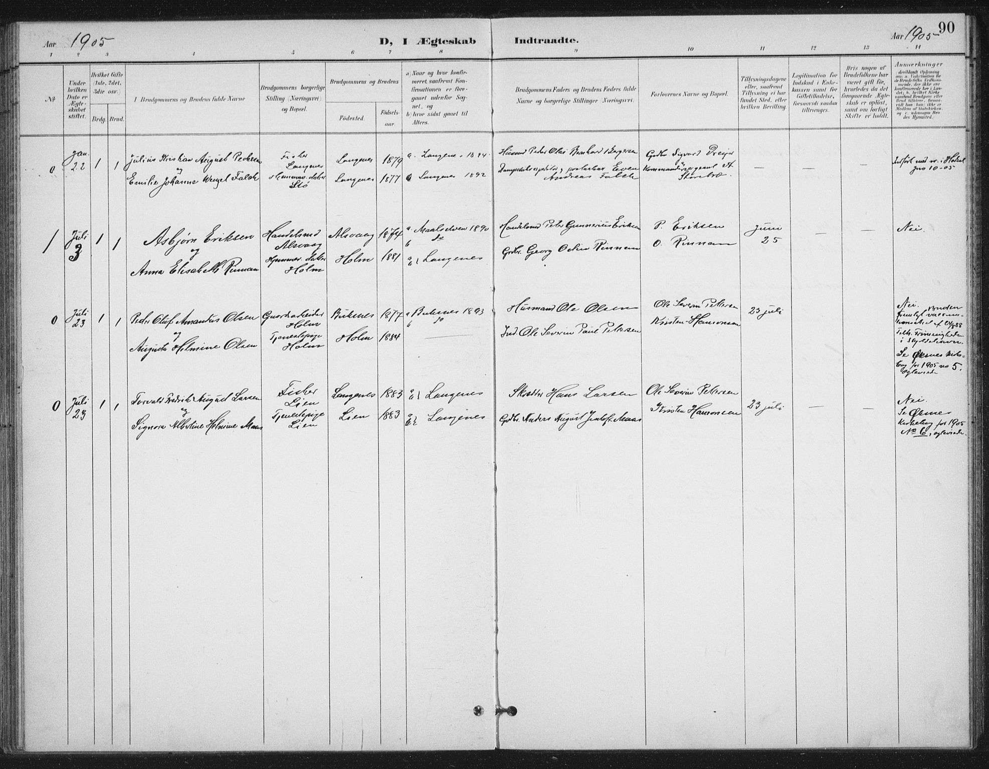 Ministerialprotokoller, klokkerbøker og fødselsregistre - Nordland, AV/SAT-A-1459/894/L1356: Parish register (official) no. 894A02, 1897-1914, p. 90