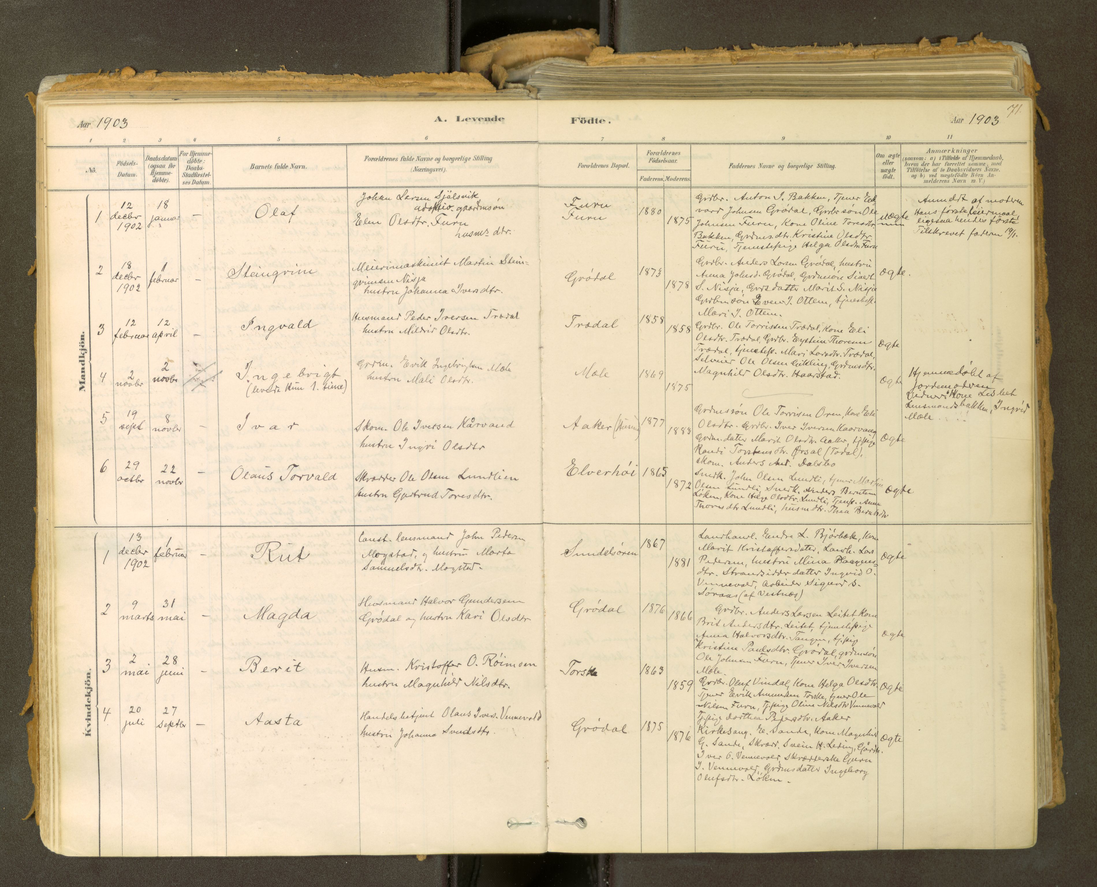 Sunndal sokneprestkontor, SAT/A-1085/1/I/I1/I1a: Parish register (official) no. 2, 1877-1914, p. 71
