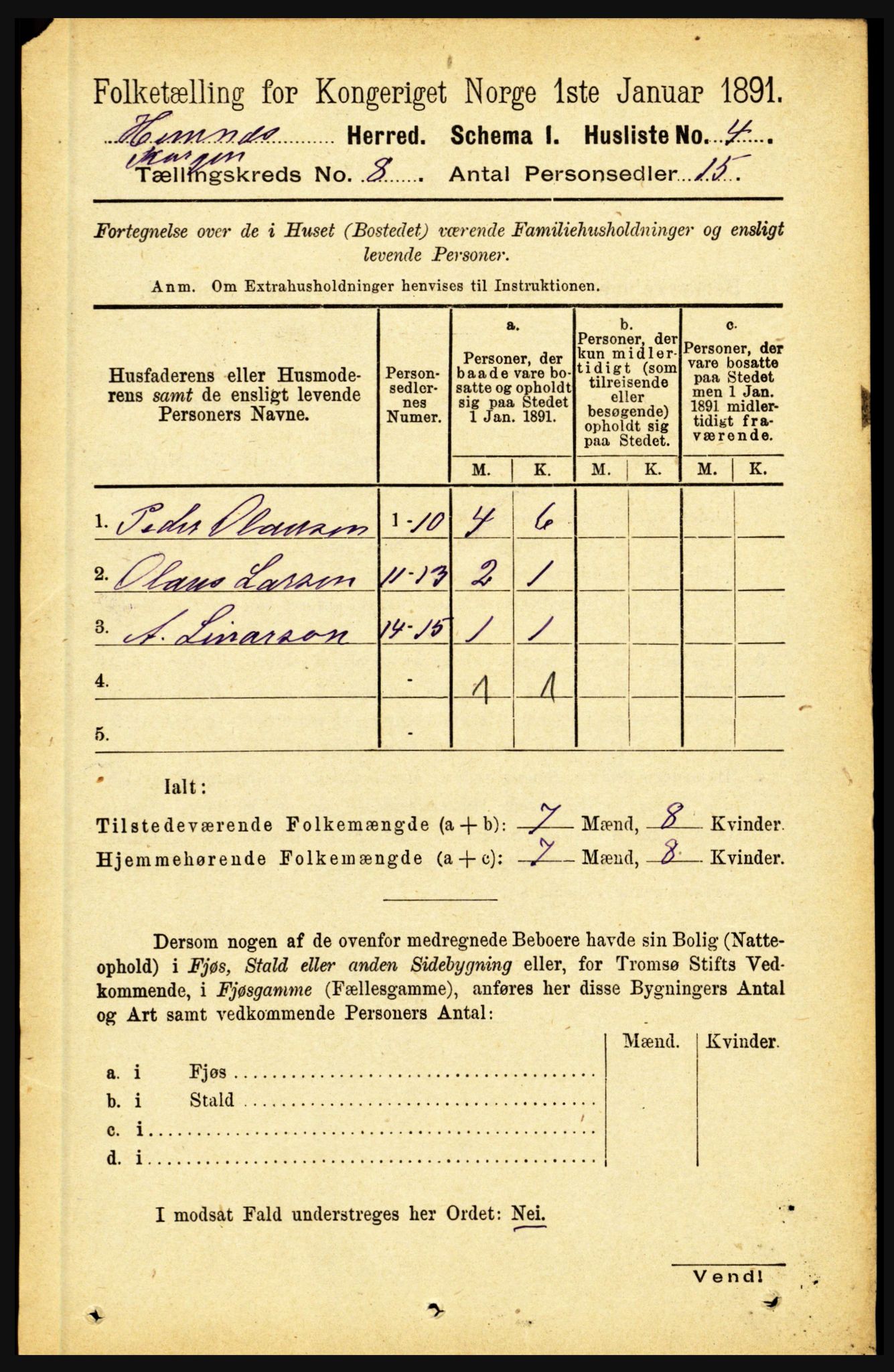 RA, 1891 census for 1832 Hemnes, 1891, p. 3538