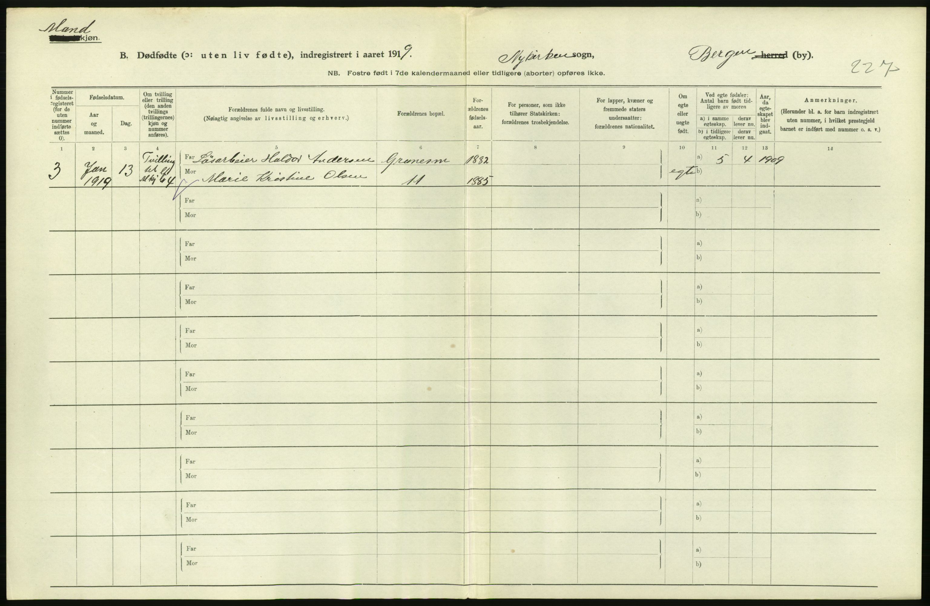 Statistisk sentralbyrå, Sosiodemografiske emner, Befolkning, AV/RA-S-2228/D/Df/Dfb/Dfbi/L0035: Bergen: Gifte, døde, dødfødte., 1919, p. 746