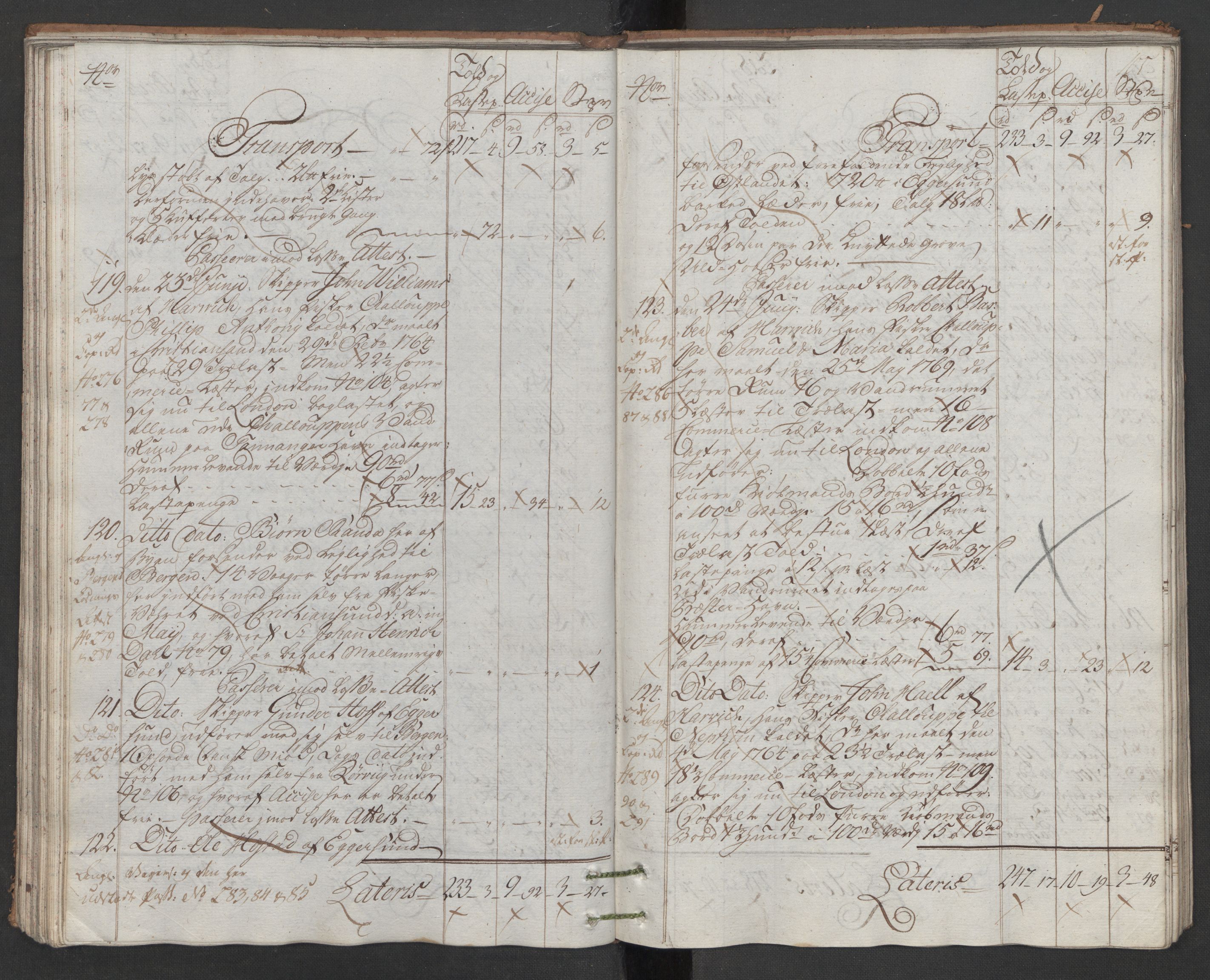Generaltollkammeret, tollregnskaper, AV/RA-EA-5490/R22/L0048/0001: Tollregnskaper Stavanger / Hovedtollbok, 1786, p. 104b-105a
