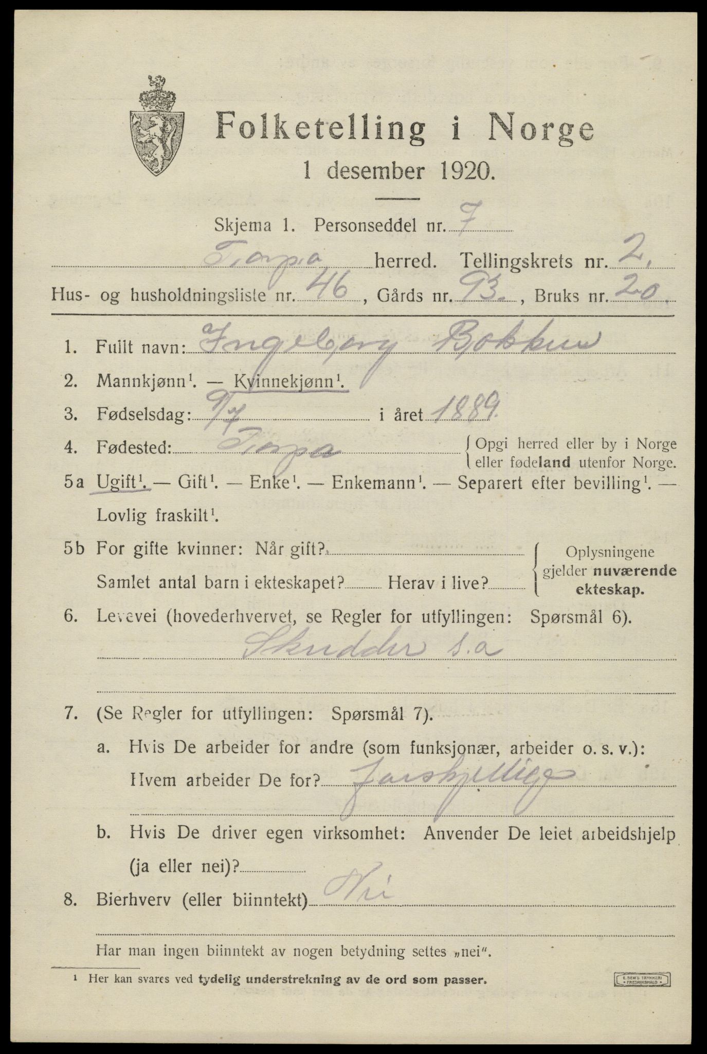 SAH, 1920 census for Torpa, 1920, p. 2239