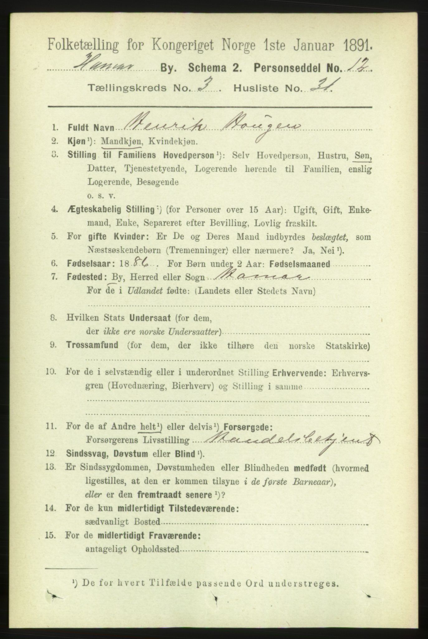 RA, 1891 census for 0401 Hamar, 1891, p. 2471