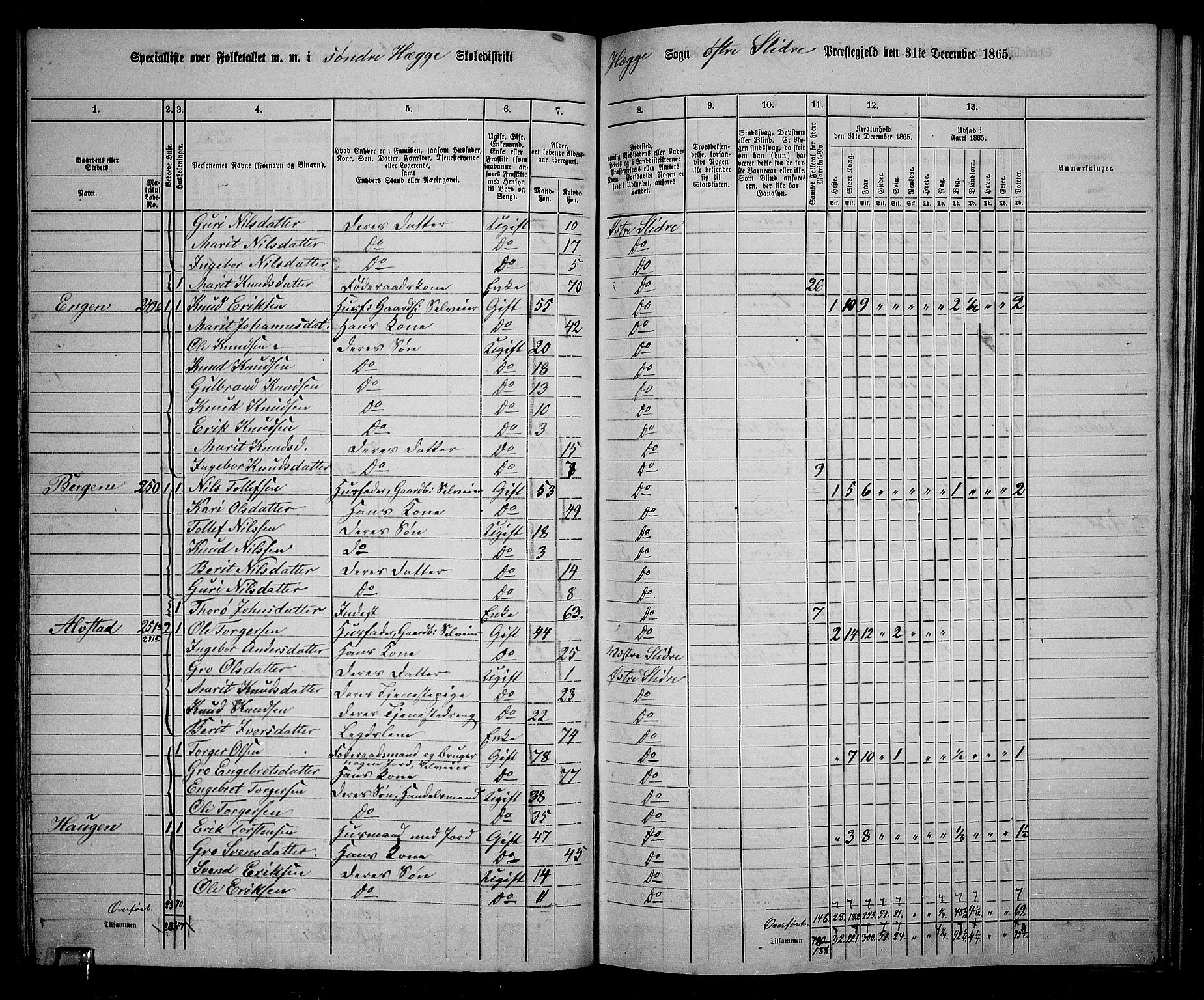 RA, 1865 census for Øystre Slidre, 1865, p. 52