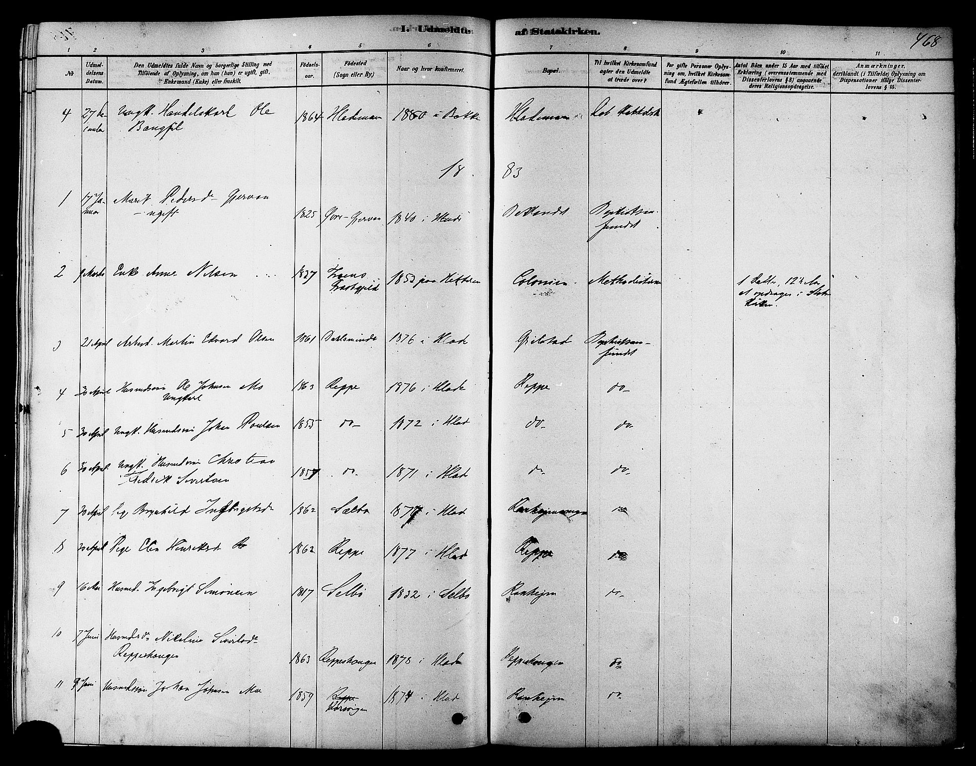 Ministerialprotokoller, klokkerbøker og fødselsregistre - Sør-Trøndelag, AV/SAT-A-1456/606/L0294: Parish register (official) no. 606A09, 1878-1886, p. 468