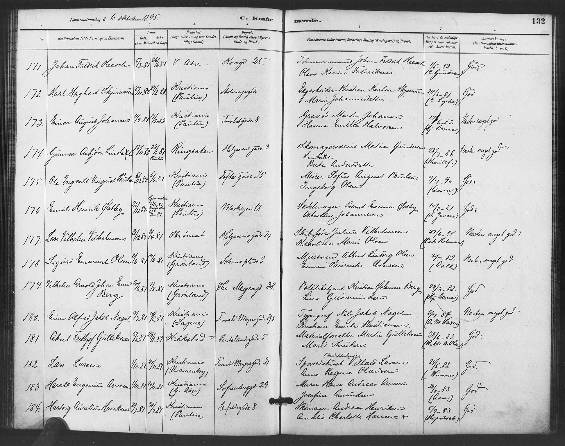 Paulus prestekontor Kirkebøker, SAO/A-10871/F/Fa/L0006: Parish register (official) no. 6, 1889-1896, p. 132