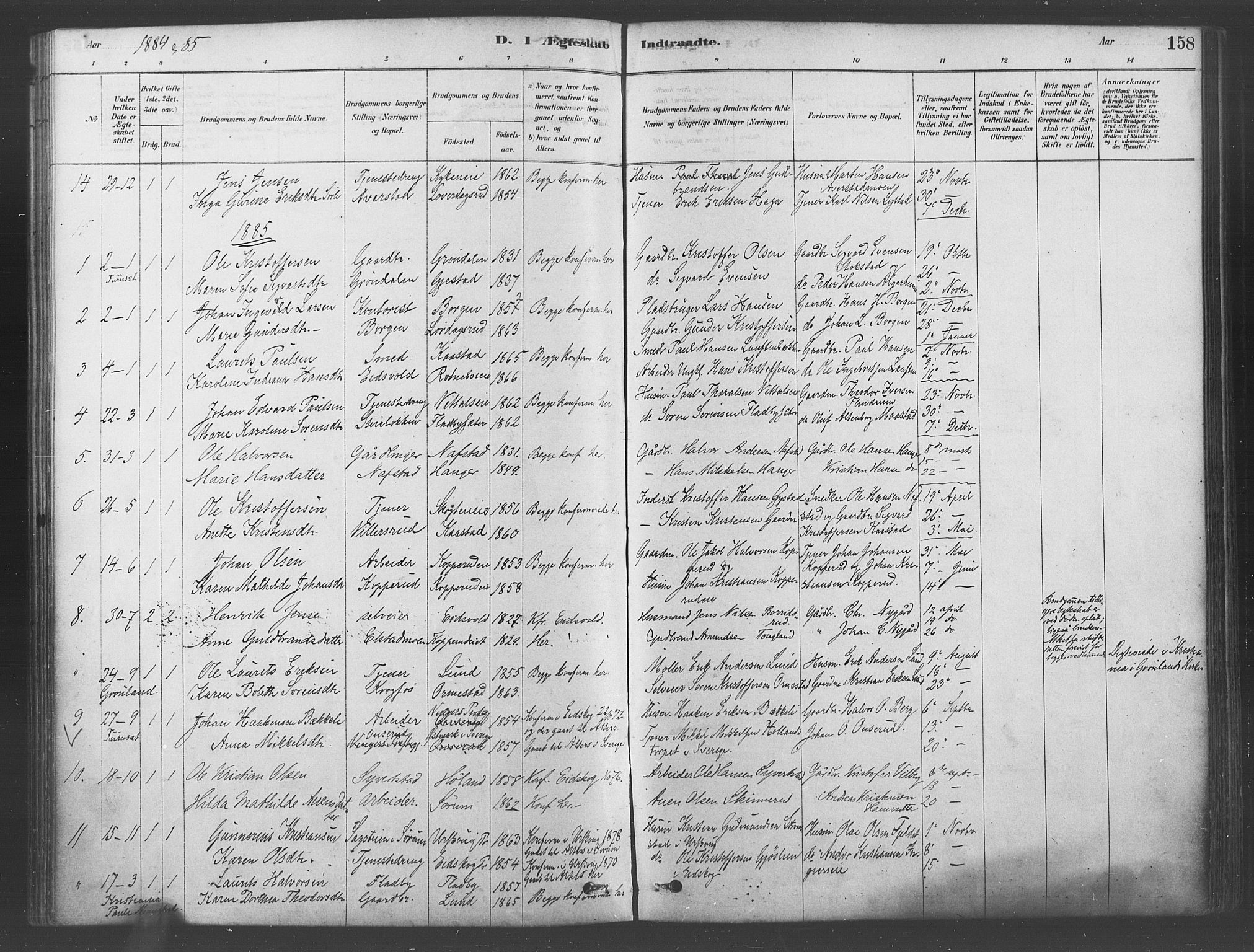 Ullensaker prestekontor Kirkebøker, SAO/A-10236a/F/Fa/L0019: Parish register (official) no. I 19, 1878-1891, p. 158