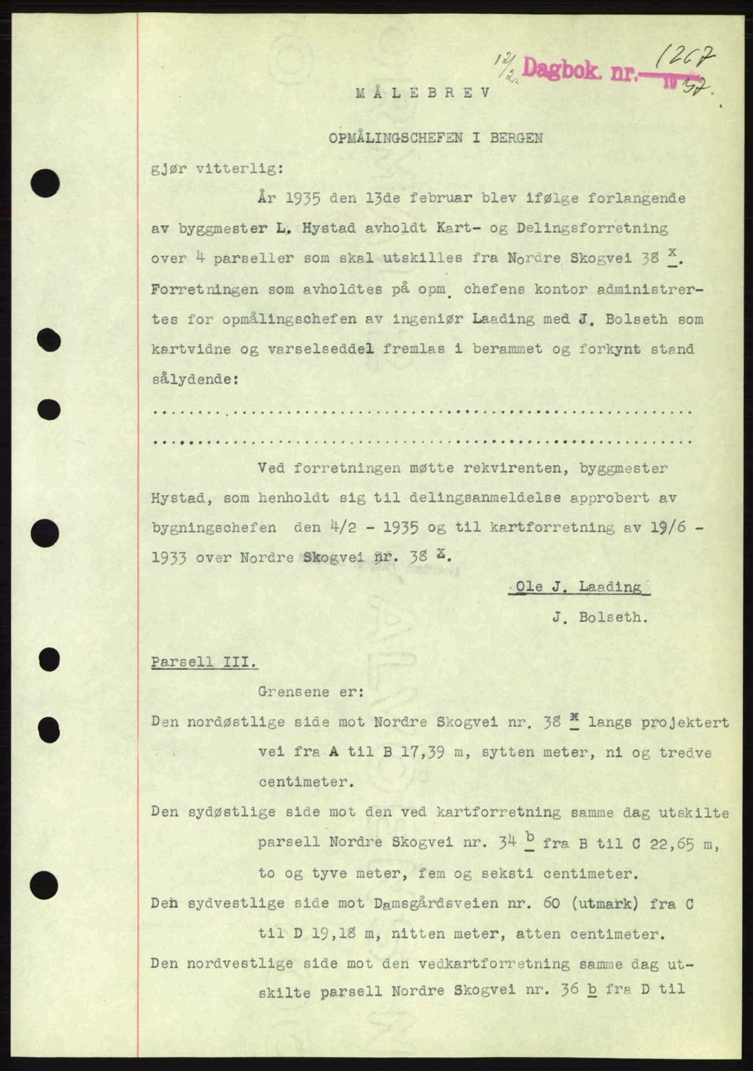 Byfogd og Byskriver i Bergen, SAB/A-3401/03/03Bc/L0004: Mortgage book no. A3-4, 1936-1937, Diary no: : 1267/1937