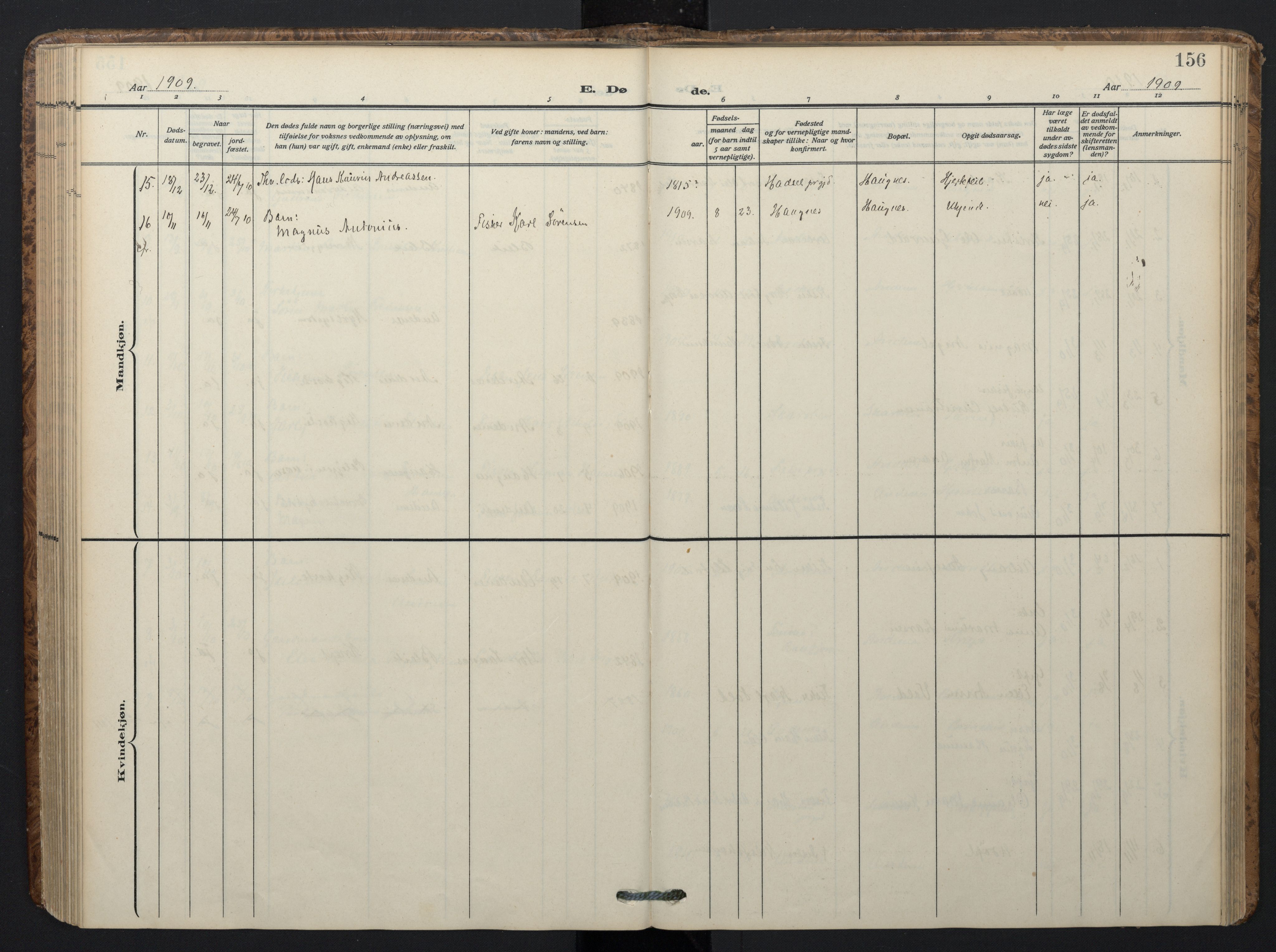 Ministerialprotokoller, klokkerbøker og fødselsregistre - Nordland, SAT/A-1459/899/L1438: Parish register (official) no. 899A06, 1909-1922, p. 156