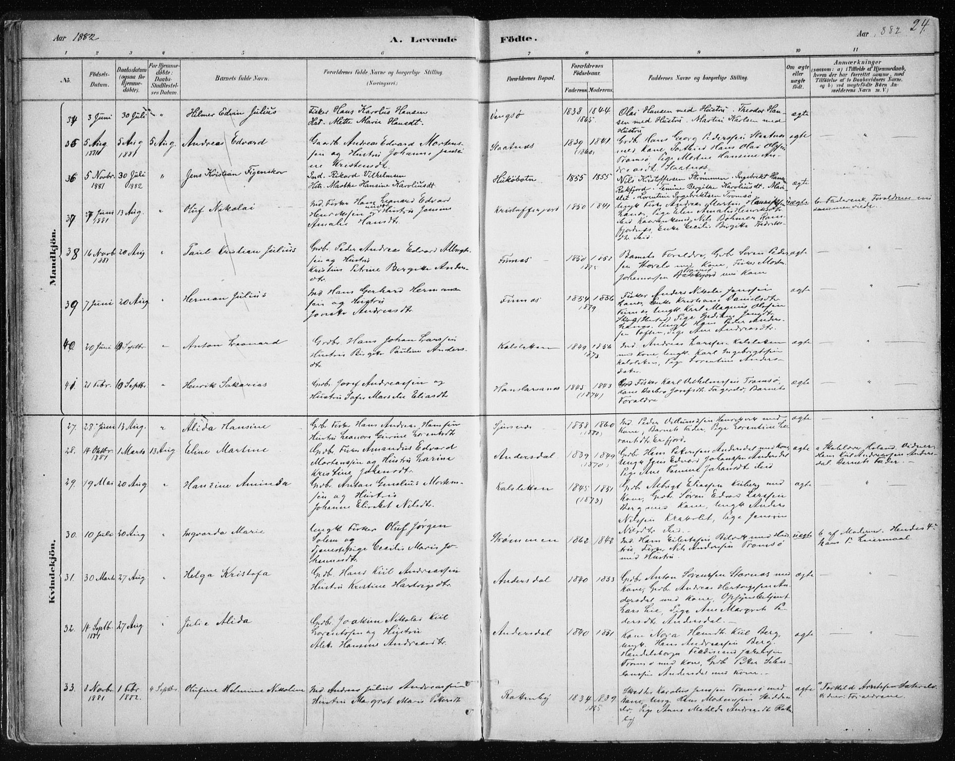 Tromsøysund sokneprestkontor, SATØ/S-1304/G/Ga/L0004kirke: Parish register (official) no. 4, 1880-1888, p. 24
