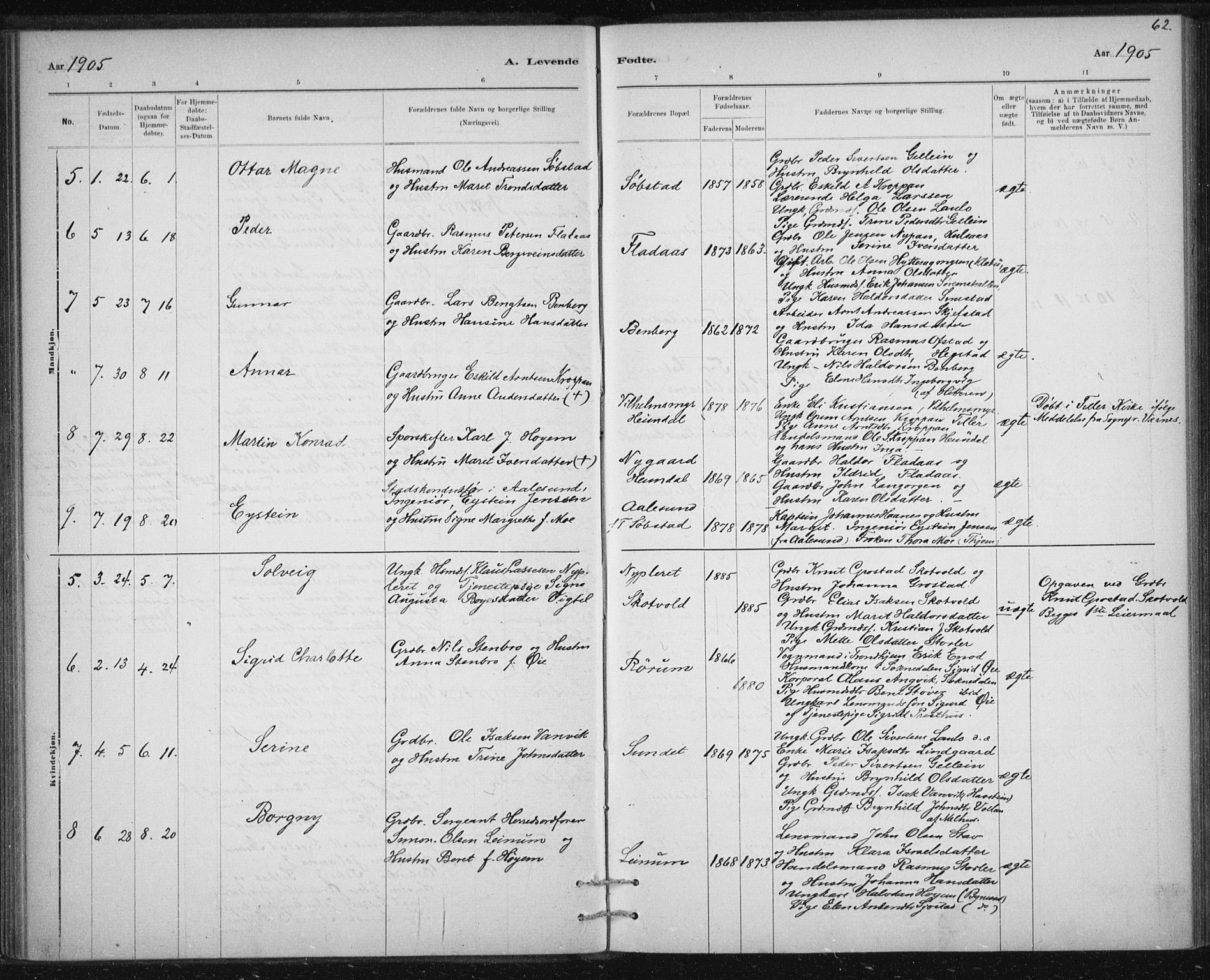 Ministerialprotokoller, klokkerbøker og fødselsregistre - Sør-Trøndelag, SAT/A-1456/613/L0392: Parish register (official) no. 613A01, 1887-1906, p. 62