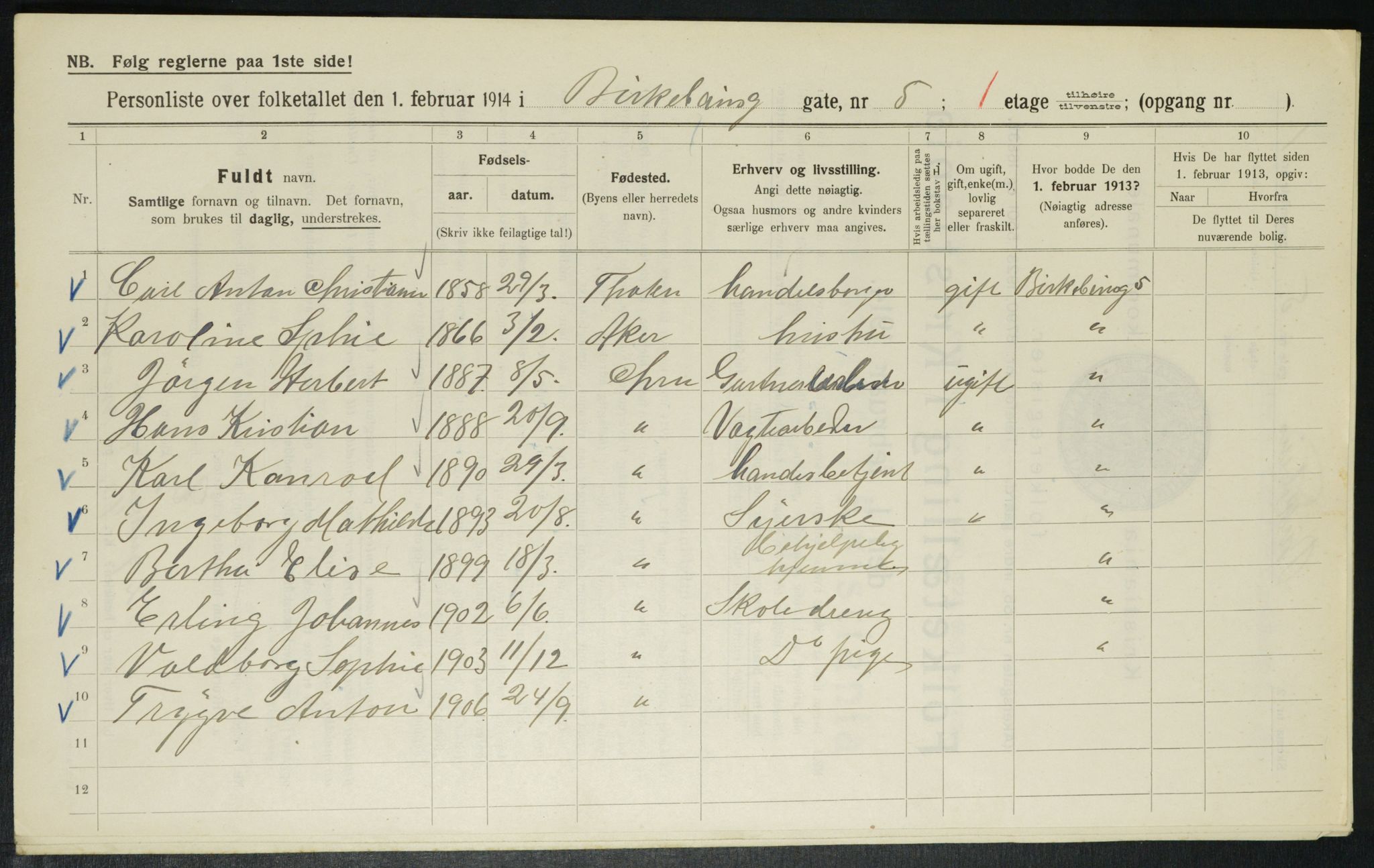 OBA, Municipal Census 1914 for Kristiania, 1914, p. 4939