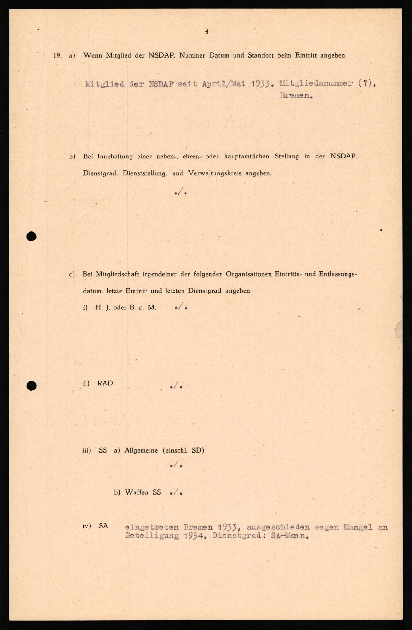 Forsvaret, Forsvarets overkommando II, AV/RA-RAFA-3915/D/Db/L0019: CI Questionaires. Tyske okkupasjonsstyrker i Norge. Tyskere., 1945-1946, p. 14
