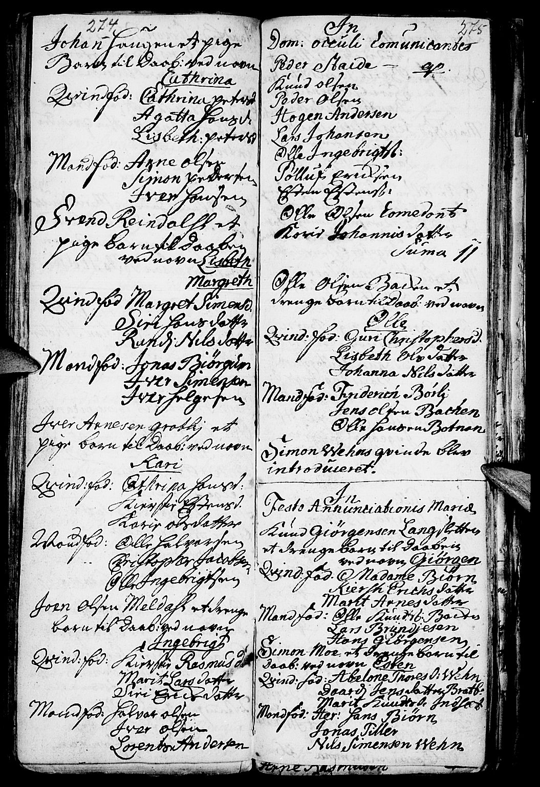 Kvikne prestekontor, SAH/PREST-064/H/Ha/Haa/L0001: Parish register (official) no. 1, 1740-1756, p. 274-275