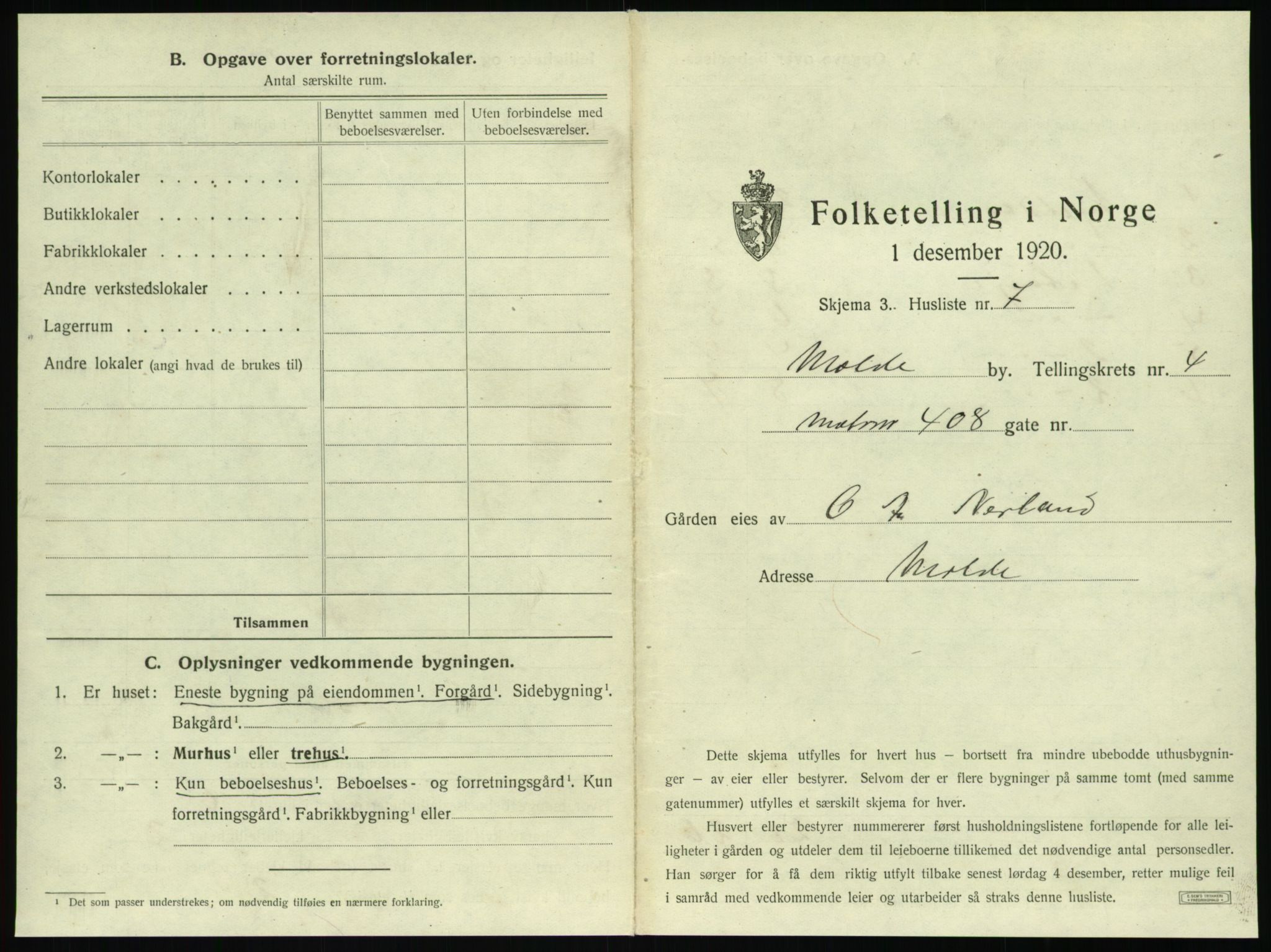 SAT, 1920 census for Molde, 1920, p. 439