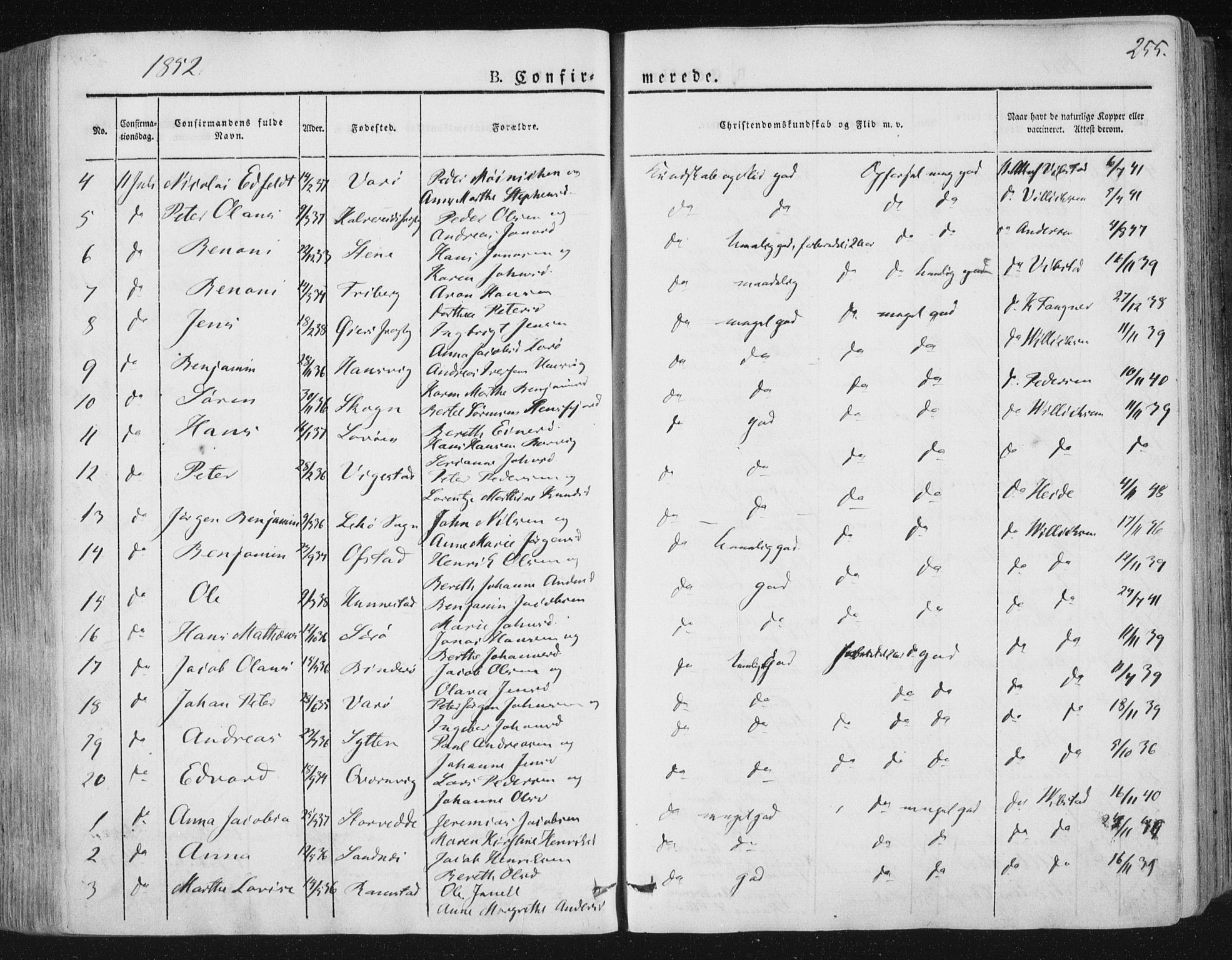Ministerialprotokoller, klokkerbøker og fødselsregistre - Nord-Trøndelag, SAT/A-1458/784/L0669: Parish register (official) no. 784A04, 1829-1859, p. 255