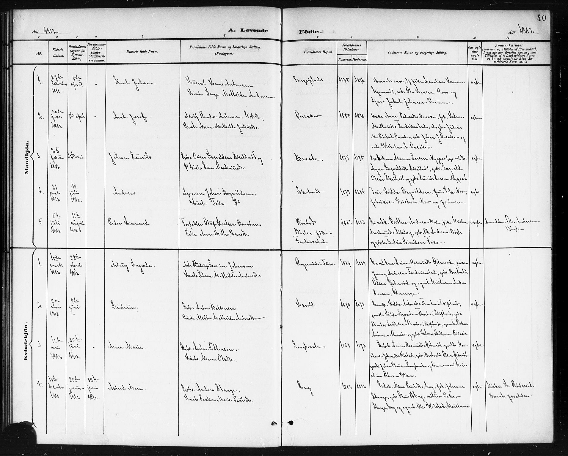 Våler prestekontor Kirkebøker, AV/SAO-A-11083/G/Gb/L0001: Parish register (copy) no. II 1, 1901-1916, p. 40