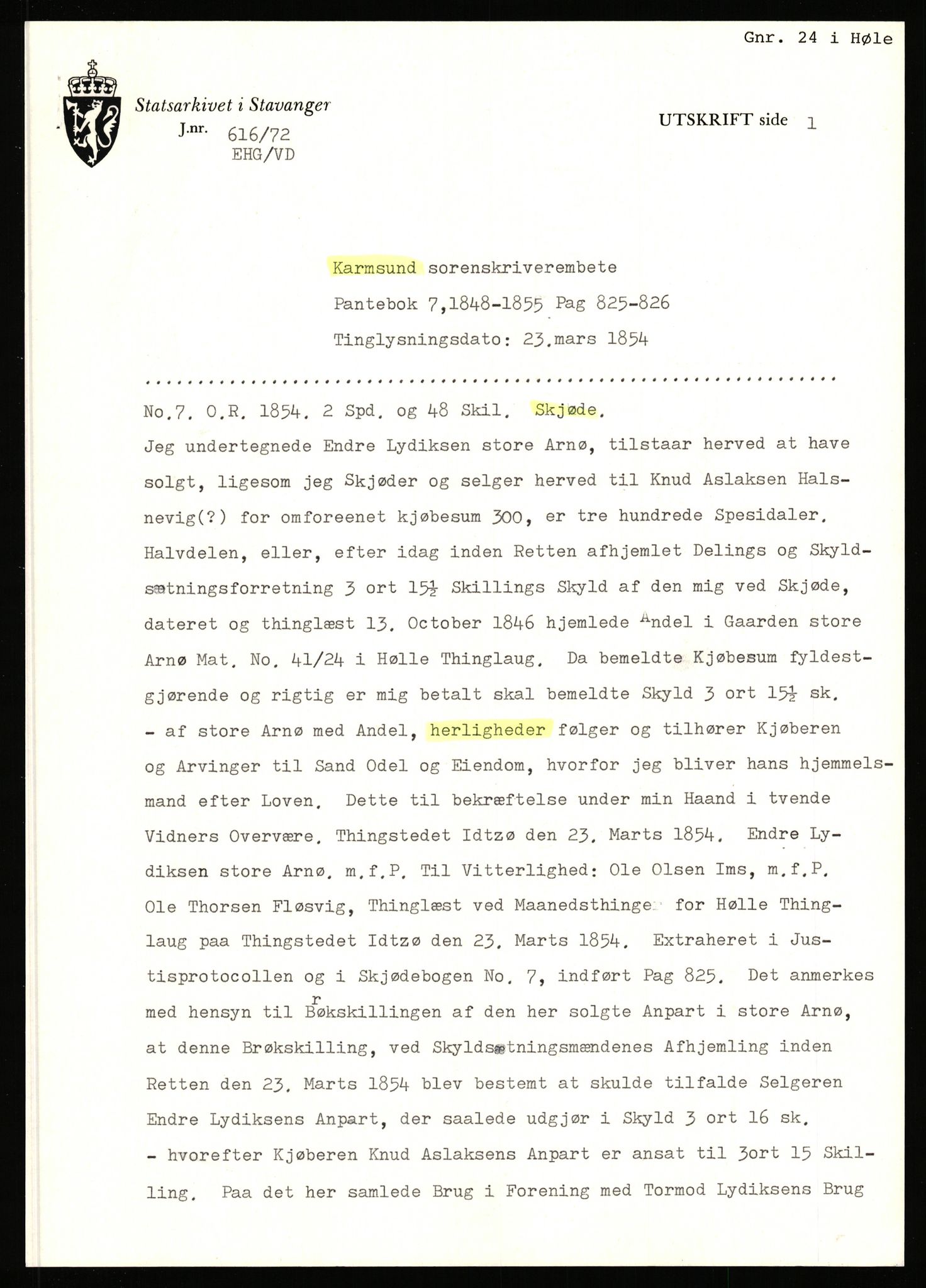 Statsarkivet i Stavanger, AV/SAST-A-101971/03/Y/Yj/L0002: Avskrifter sortert etter gårdsnavn: Amdal indre - Askeland, 1750-1930, p. 434