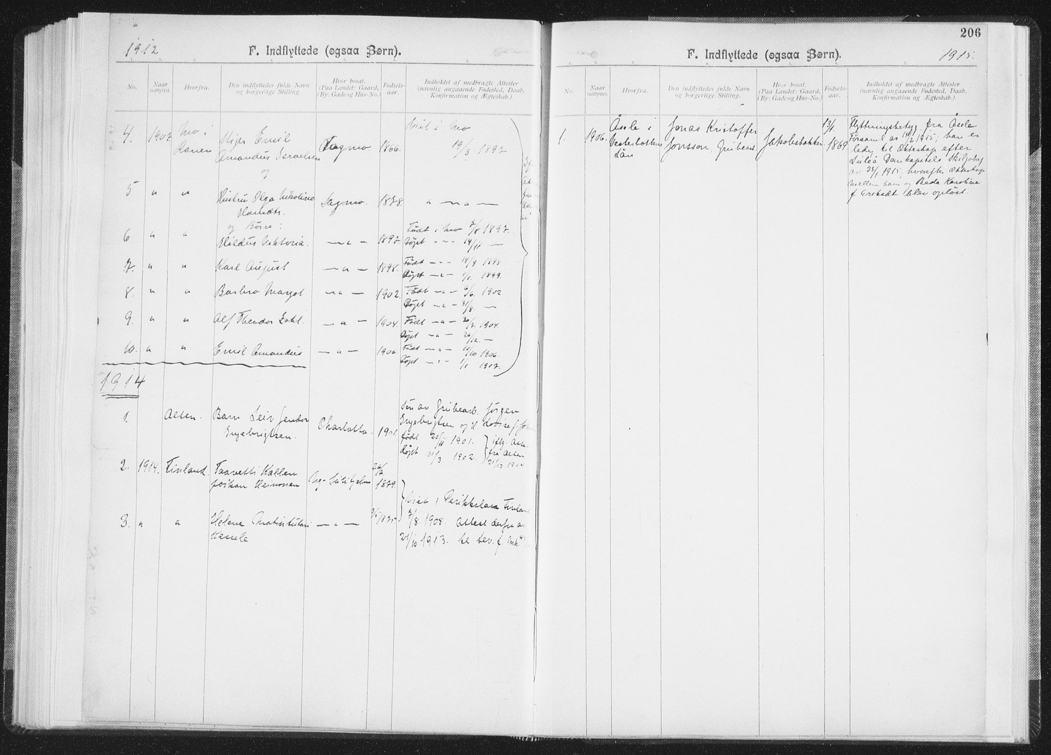 Ministerialprotokoller, klokkerbøker og fødselsregistre - Nordland, AV/SAT-A-1459/850/L0711: Curate's parish register no. 850B01, 1902-1915, p. 206