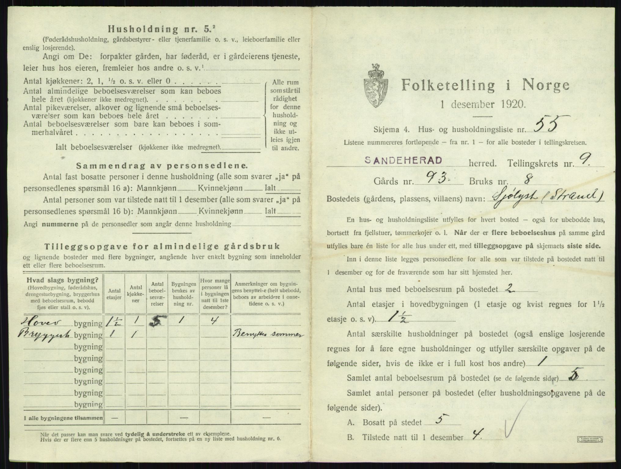 SAKO, 1920 census for Sandeherred, 1920, p. 2047