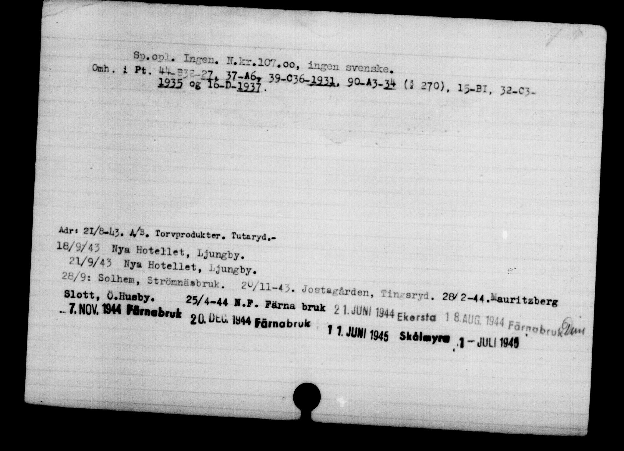 Utenriksstasjonene, Legasjonen i Stockholm, Flyktningkontoret, AV/RA-S-6753/V/Va/L0003: Kjesäterkartoteket, flyktninger med registreringsnr. 2001-3495, 1940-1945, p. 1403