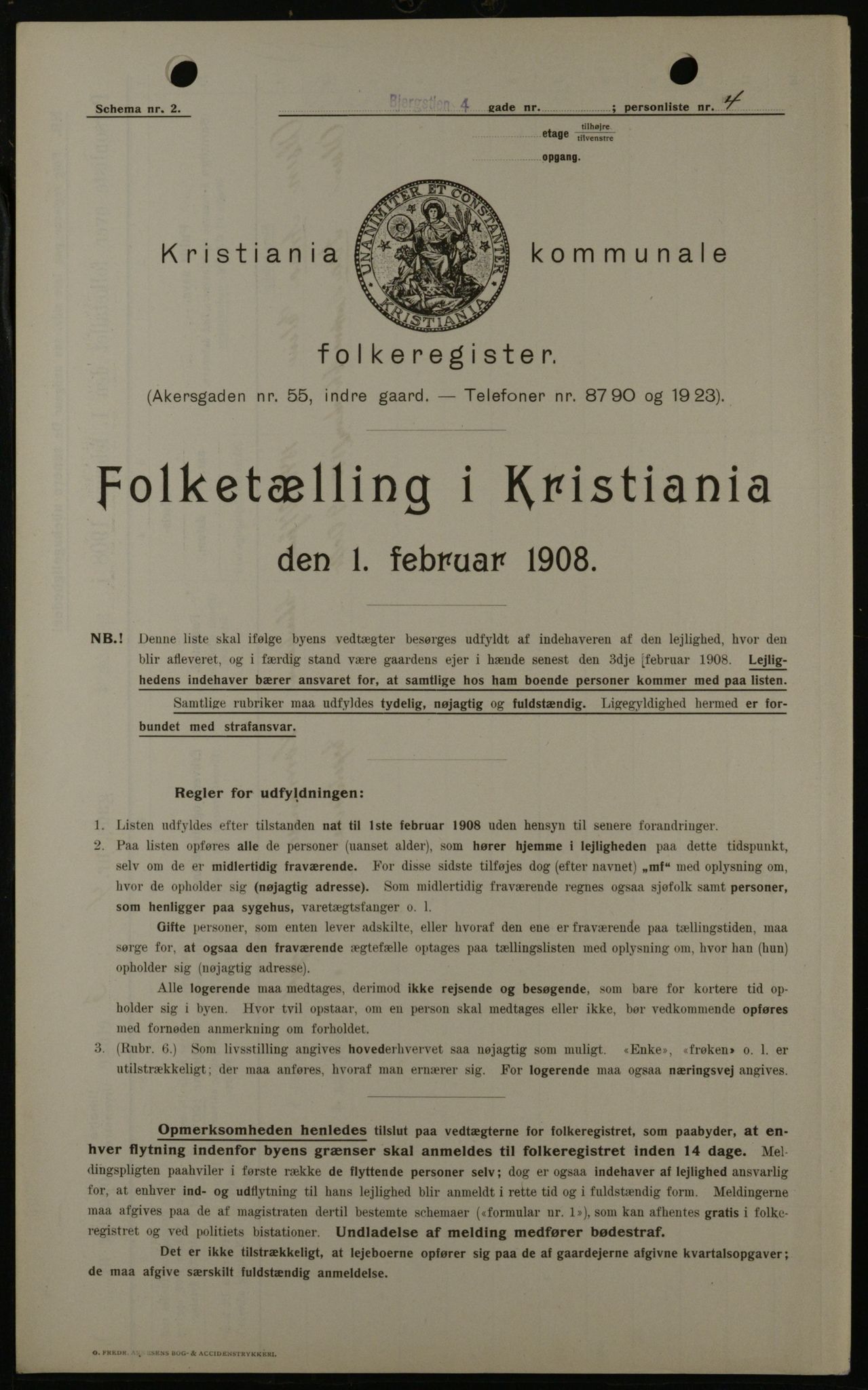 OBA, Municipal Census 1908 for Kristiania, 1908, p. 4346