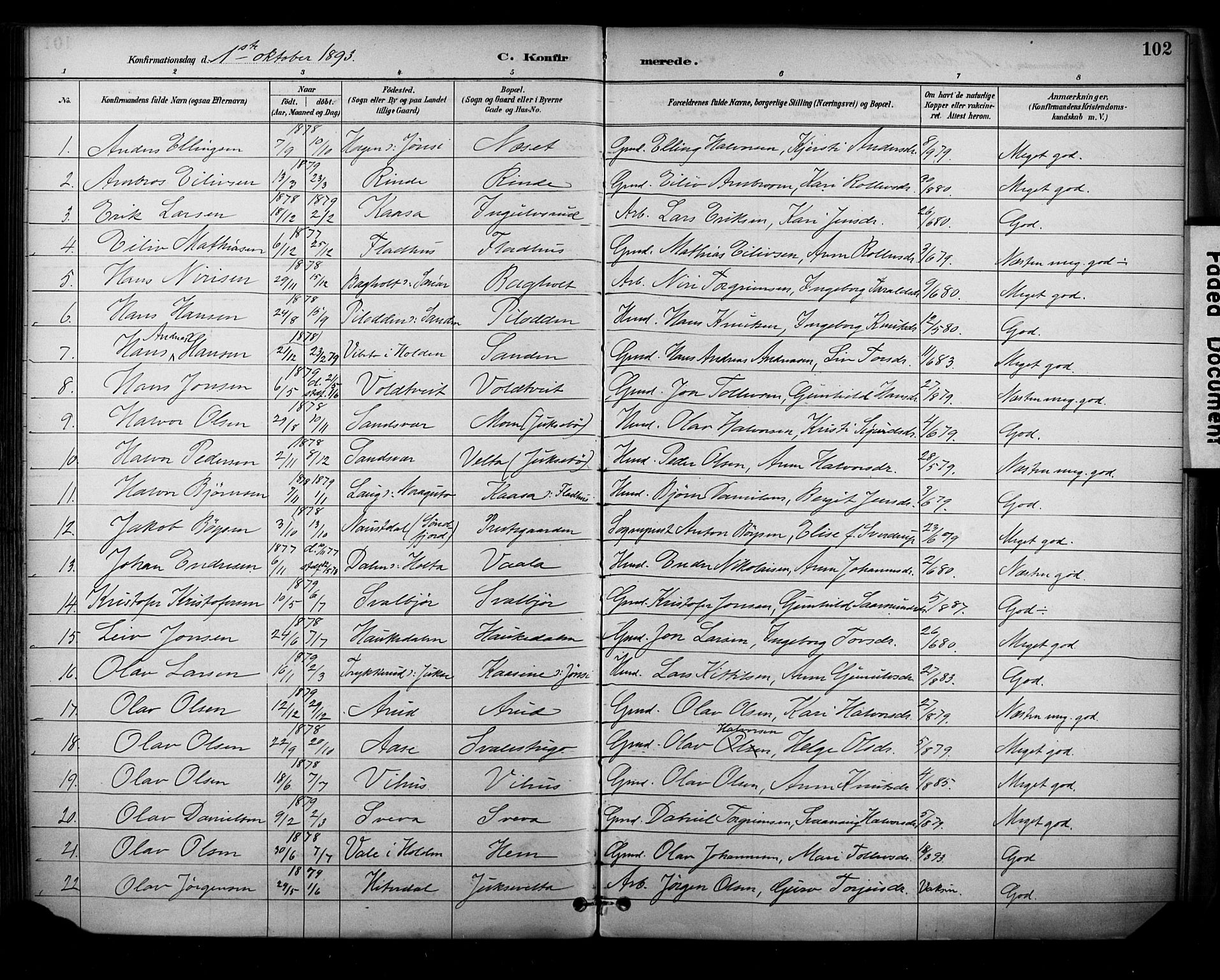 Sauherad kirkebøker, SAKO/A-298/F/Fa/L0009: Parish register (official) no. I 9, 1887-1912, p. 102