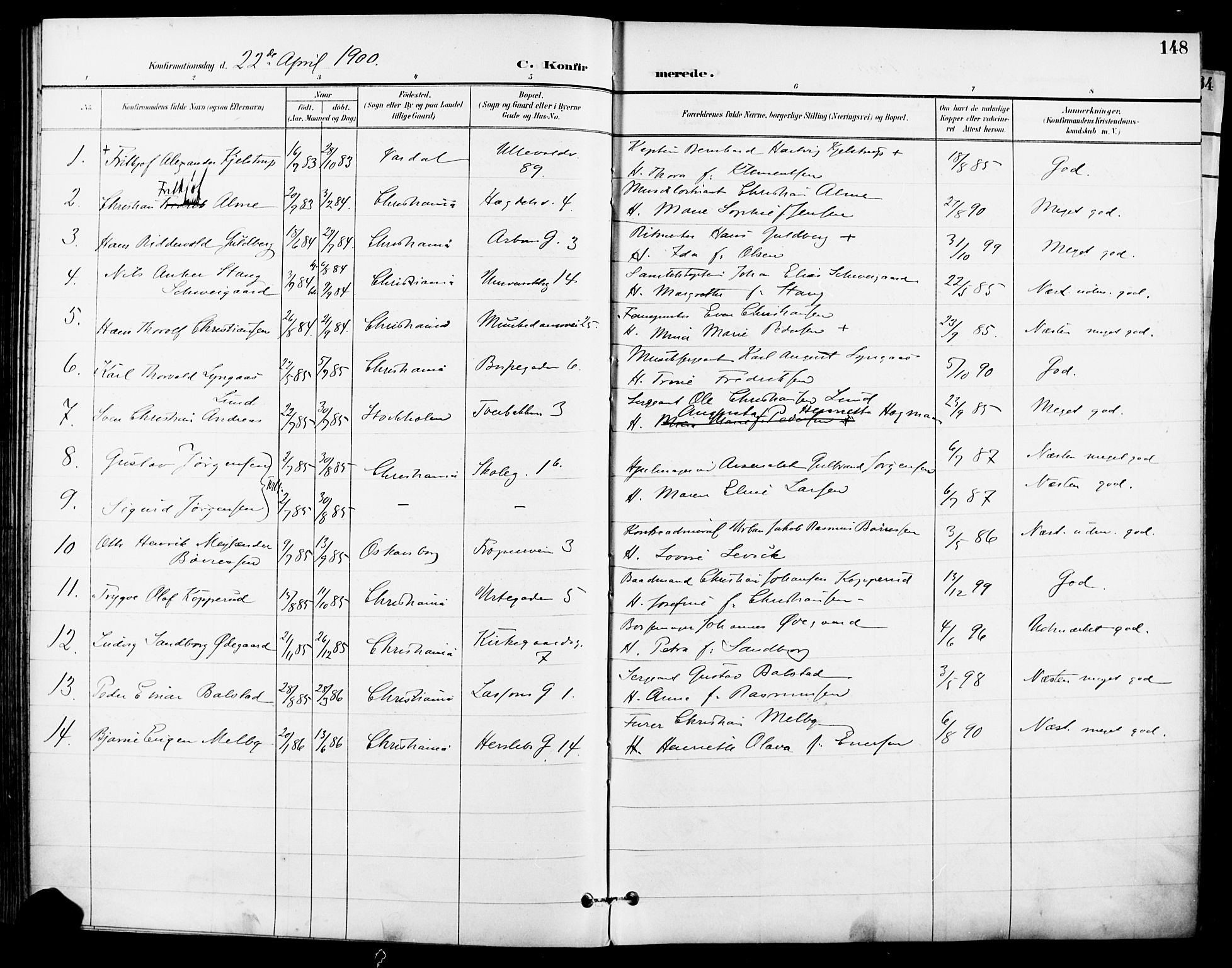 Garnisonsmenigheten Kirkebøker, AV/SAO-A-10846/F/Fa/L0013: Parish register (official) no. 13, 1894-1904, p. 148