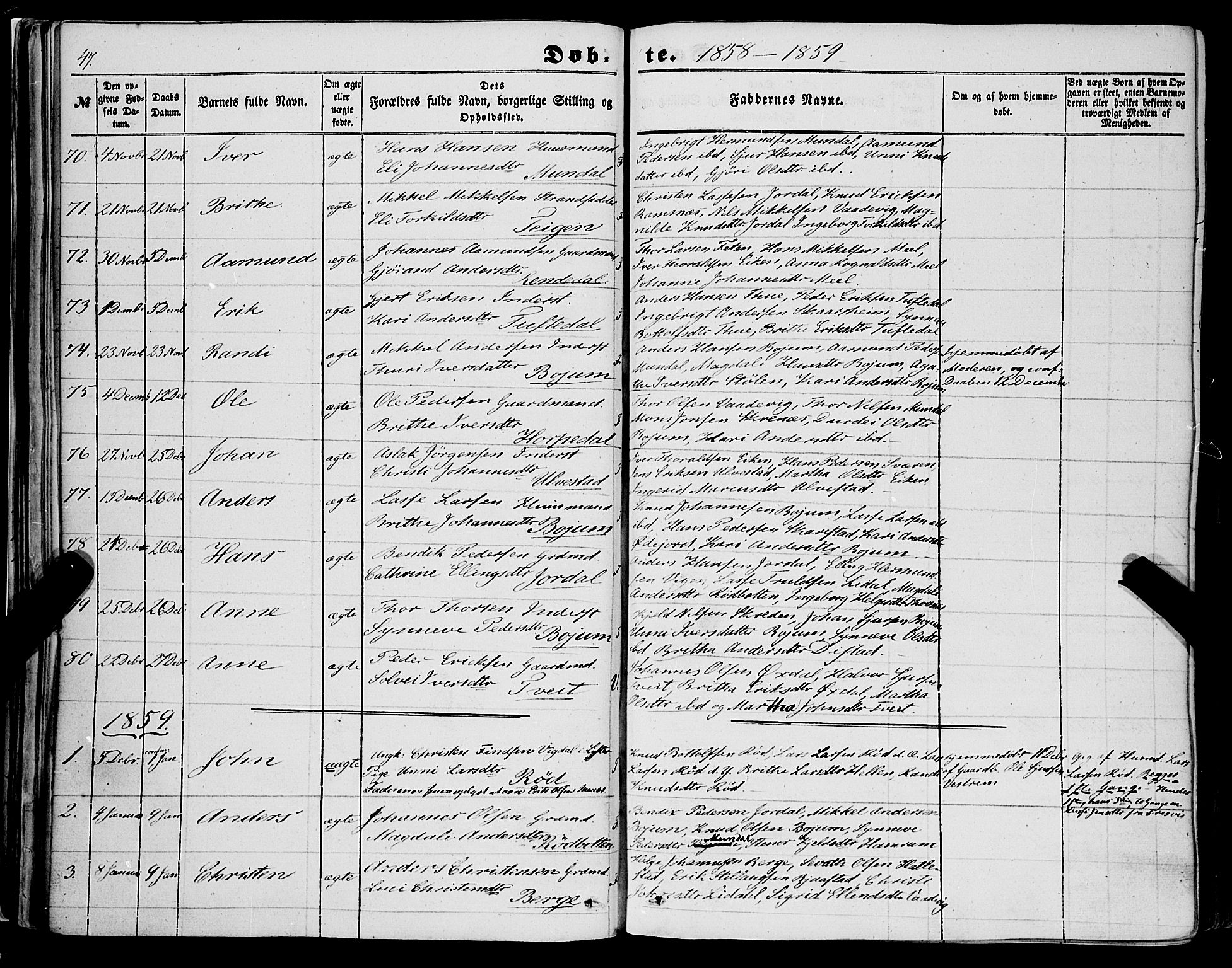 Balestrand sokneprestembete, AV/SAB-A-79601/H/Haa/Haaa/L0002: Parish register (official) no. A 2, 1847-1866, p. 47