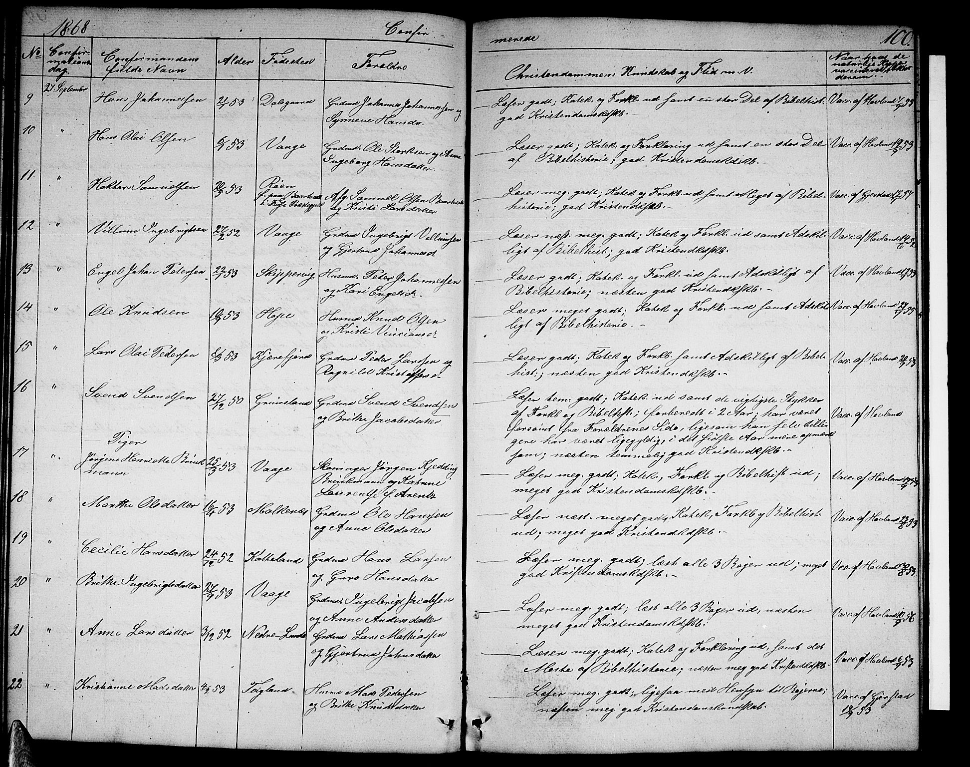 Tysnes sokneprestembete, SAB/A-78601/H/Hab: Parish register (copy) no. B 1, 1855-1877, p. 100