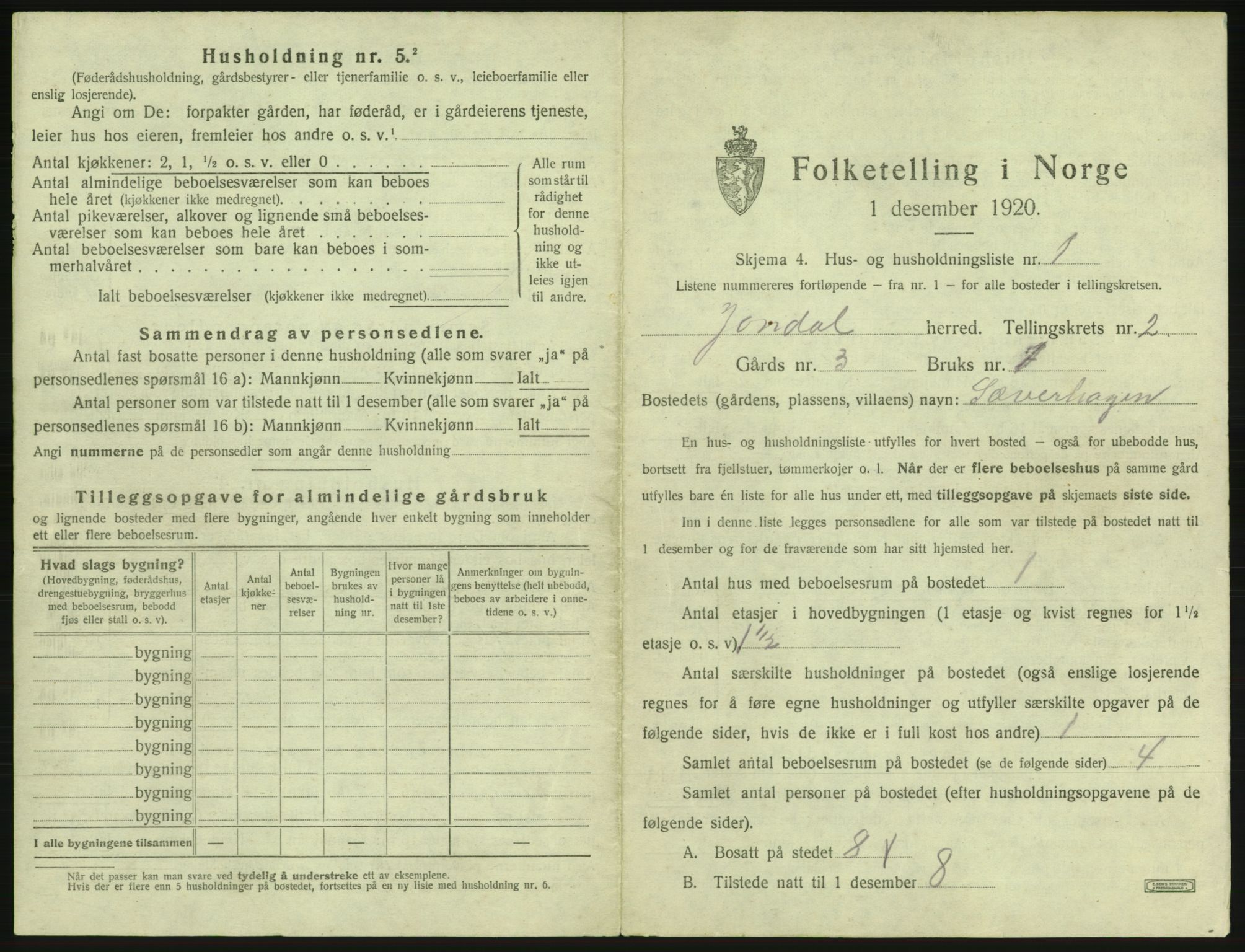 SAB, 1920 census for Jondal, 1920, p. 60