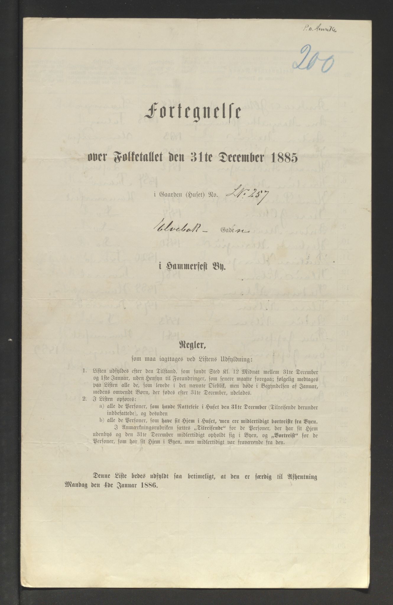 SATØ, 1885 census for 2001 Hammerfest, 1885, p. 200a