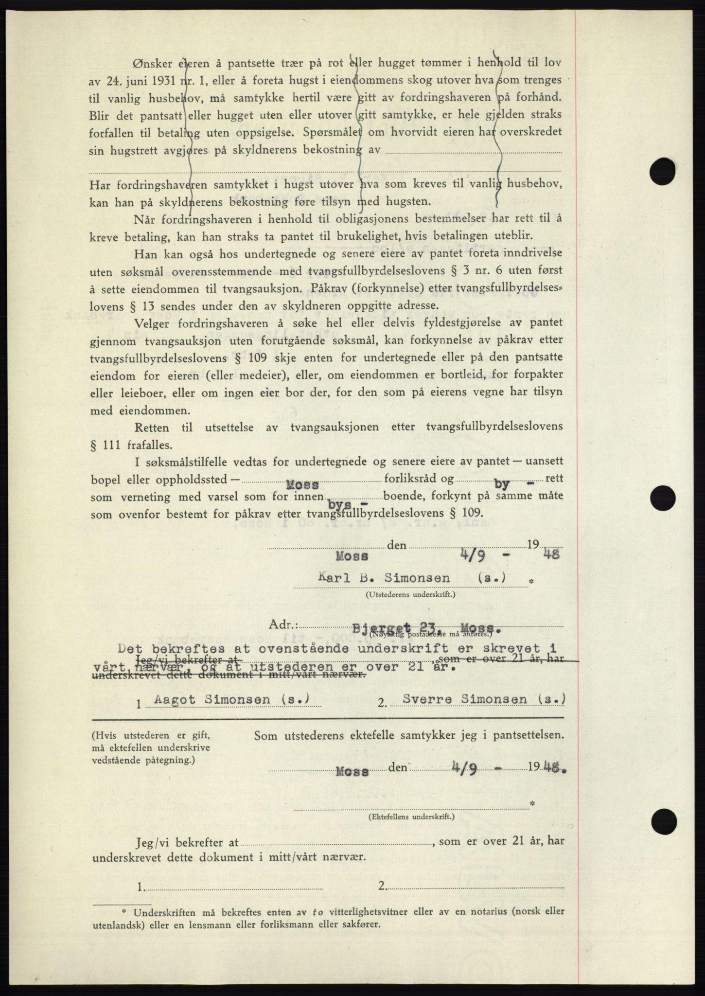 Moss sorenskriveri, AV/SAO-A-10168: Mortgage book no. B20, 1948-1948, Diary no: : 2324/1948