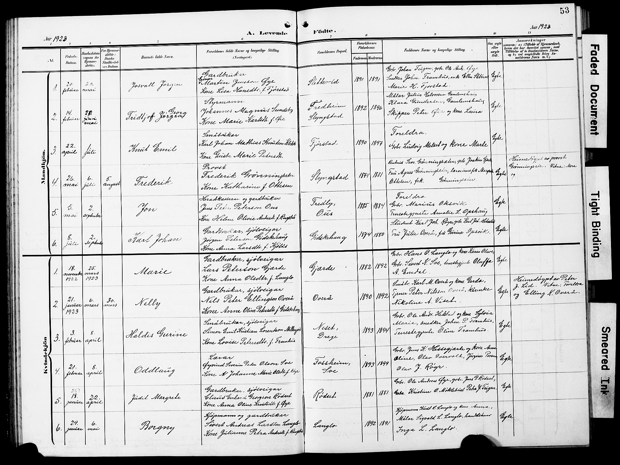 Ministerialprotokoller, klokkerbøker og fødselsregistre - Møre og Romsdal, SAT/A-1454/520/L0293: Parish register (copy) no. 520C05, 1902-1923, p. 53
